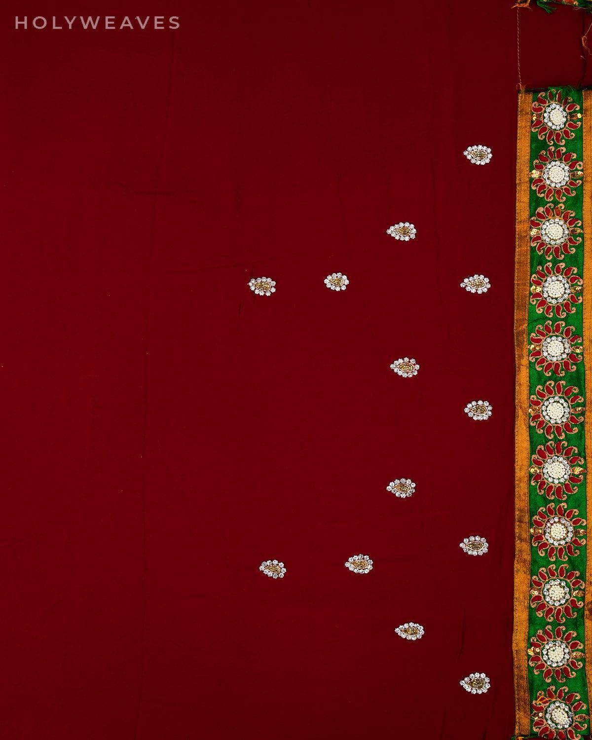Maroon Hand-embroidered Georgette Saree - By HolyWeaves, Benares