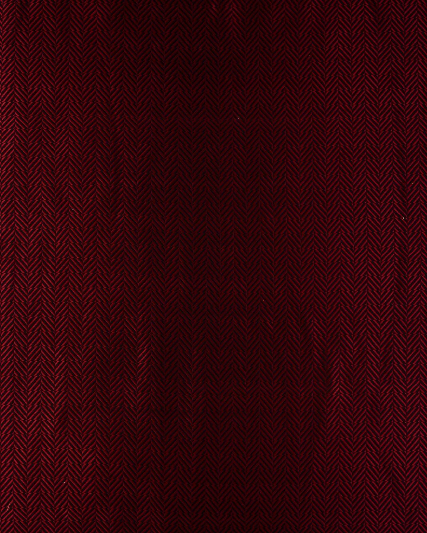 Maroon on Black Banarasi Split Herringbone Brocade Handwoven Katan Silk Fabric - By HolyWeaves, Benares