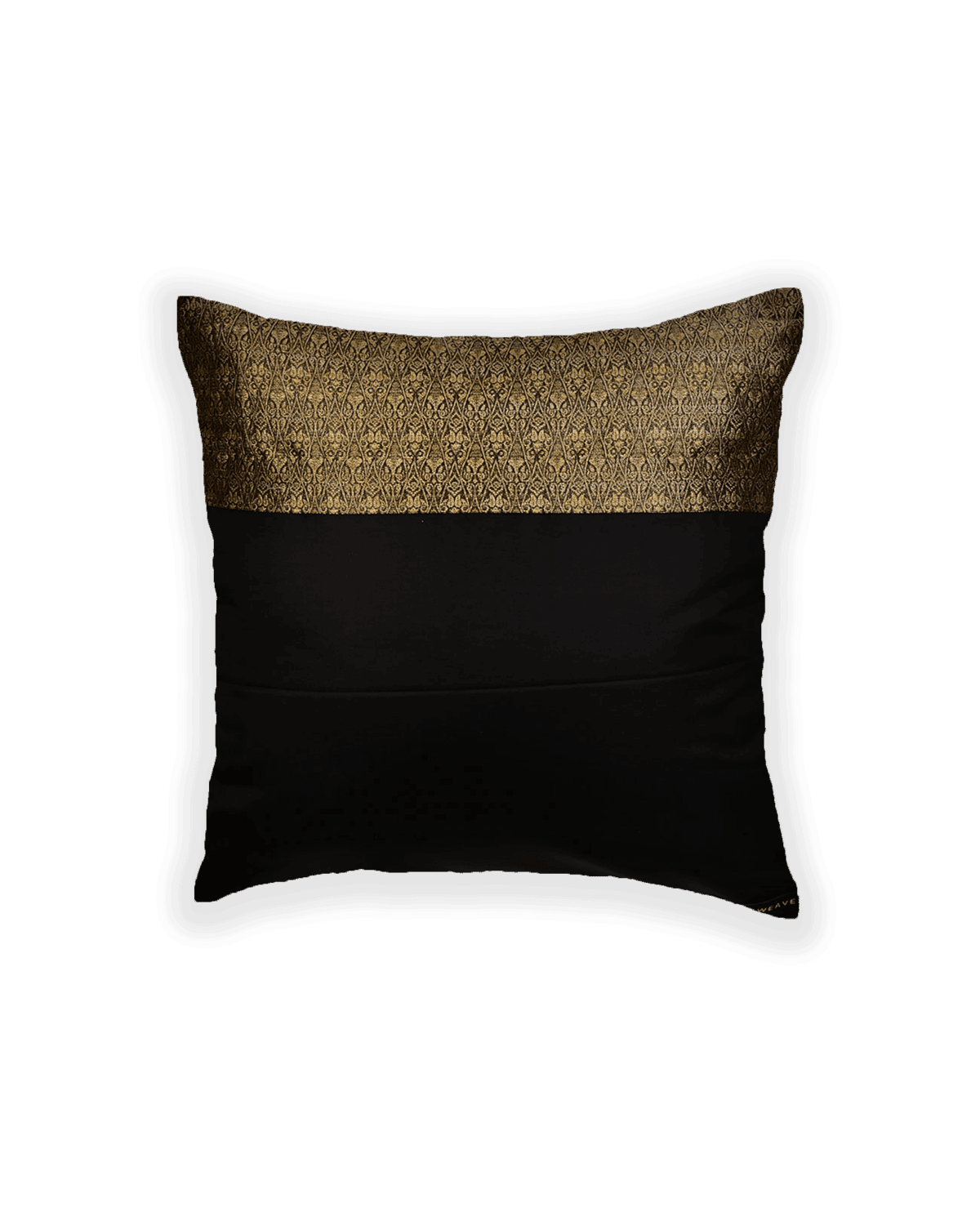 Metallic Black Brocade Woven Poly Cotton Cushion Cover with Satin Back 16" - By HolyWeaves, Benares