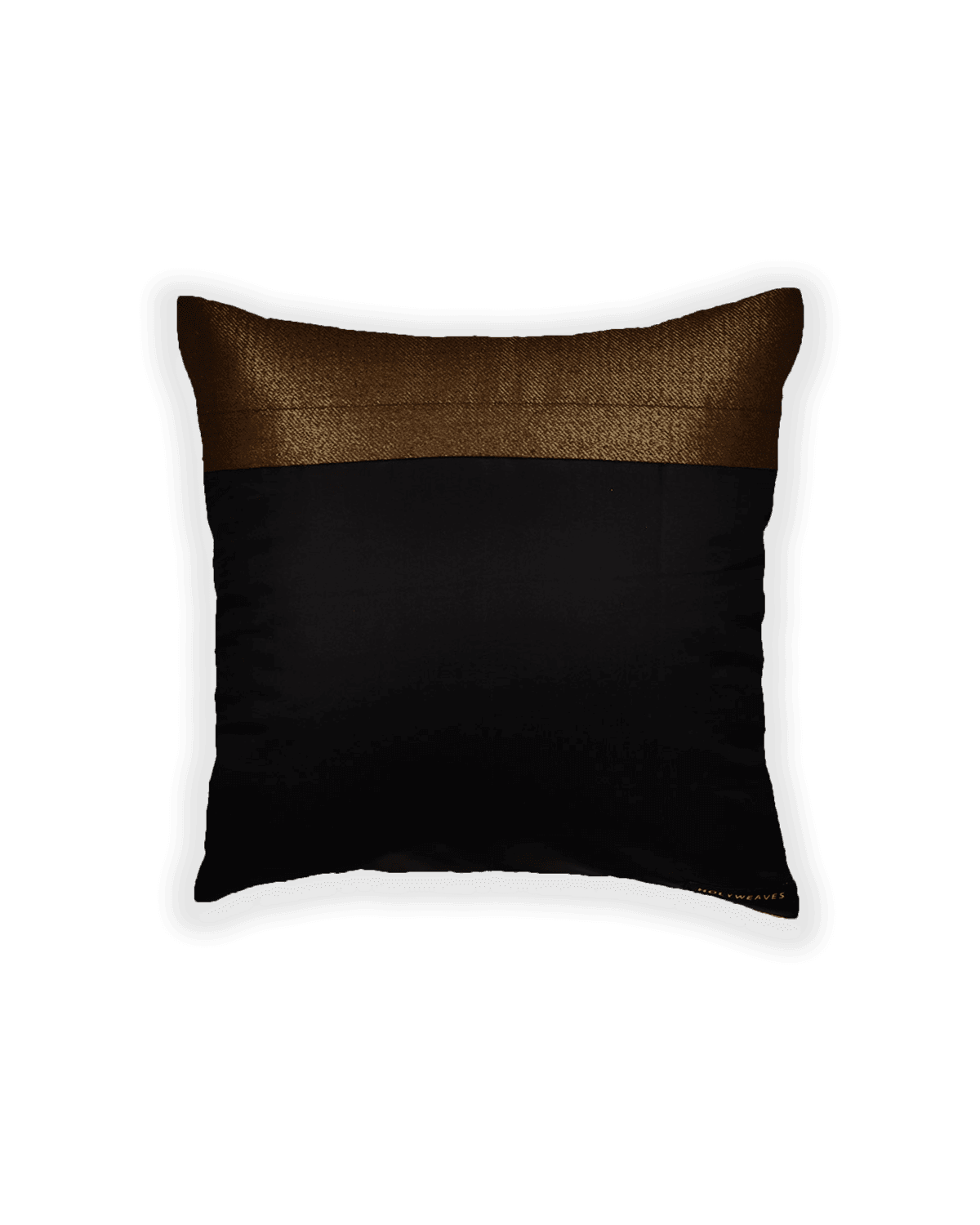 Metallic Brown Brocade Woven Noile Silk Cushion Cover with Satin Back 16" - By HolyWeaves, Benares