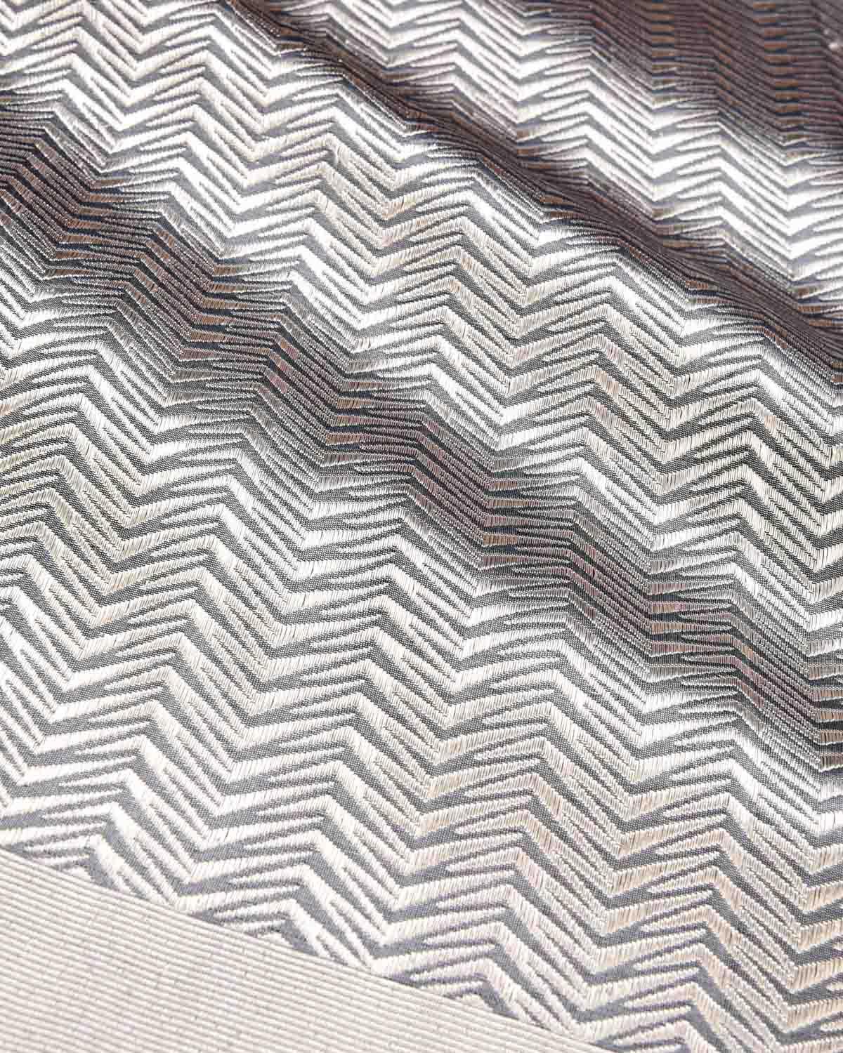 Metallic Gray Banarasi "Cutting Edge" Brocade Handwoven Katan Silk Saree - By HolyWeaves, Benares