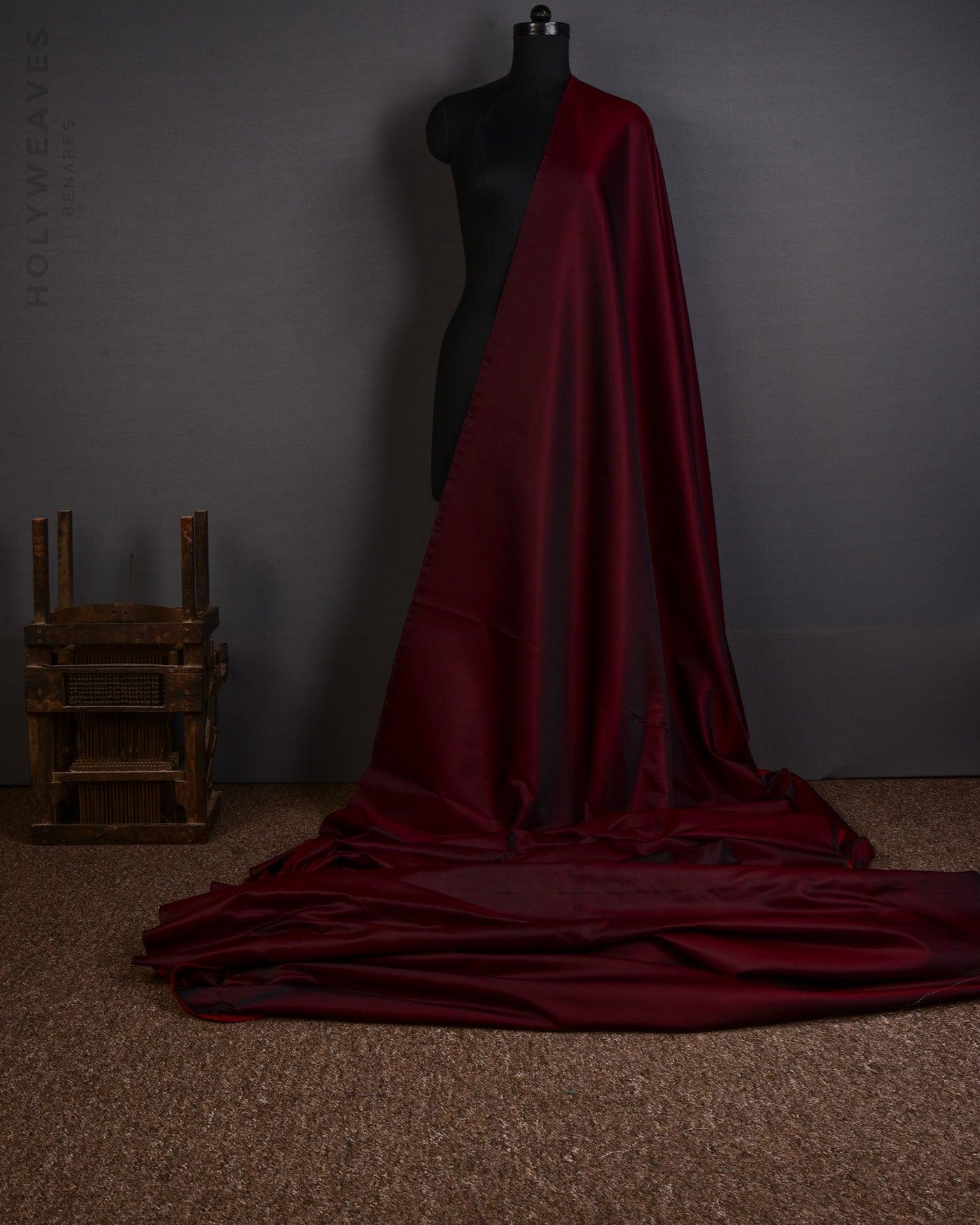Midnight Maroon Banarasi Plain Woven Satin Viscose Silk Fabric - By HolyWeaves, Benares