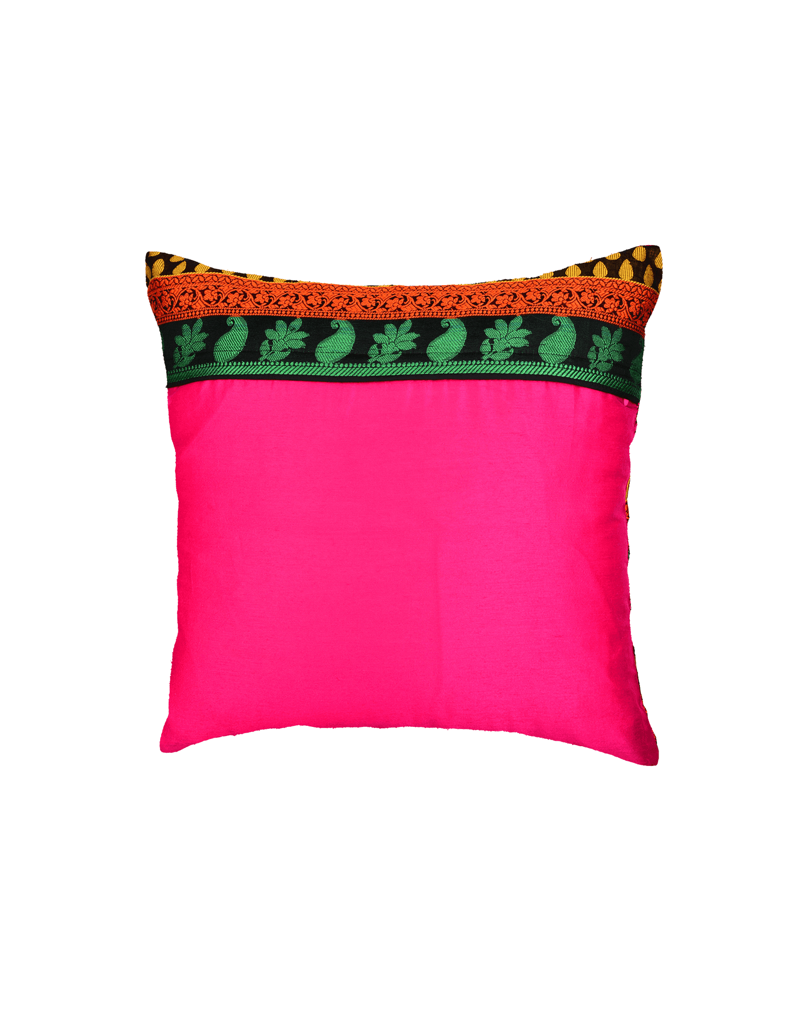 Multi-color Banarasi Jacquard Poly Silk Cushion Cover 16" - By HolyWeaves, Benares