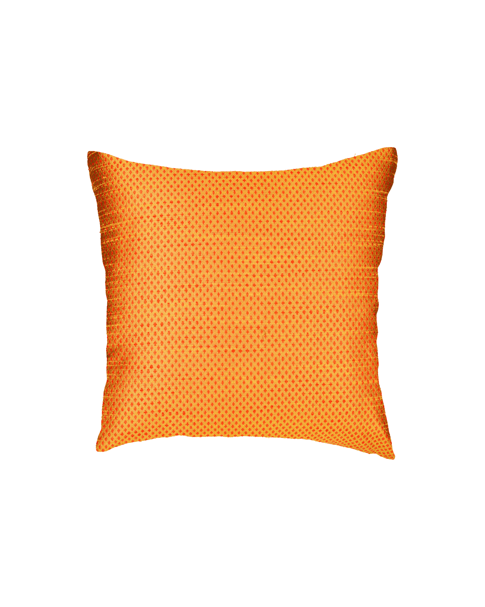 Mustard Yellow Banarasi Jacquard Poly Dupion Cushion Cover 16" - By HolyWeaves, Benares