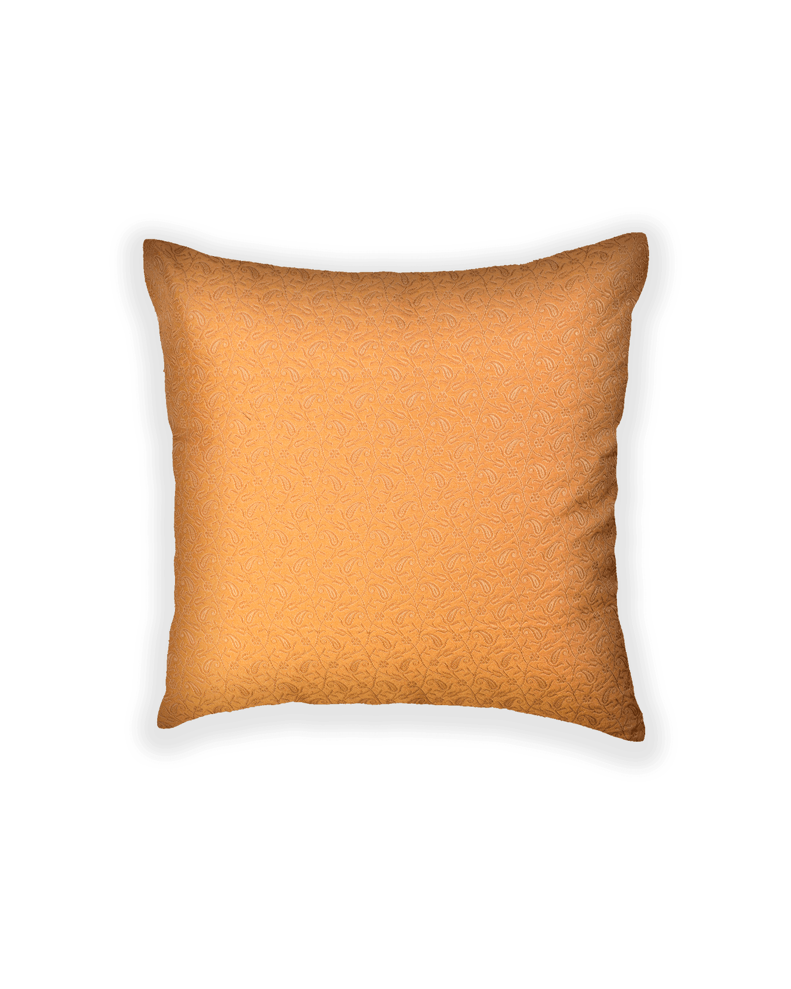 Mustard Yellow Banarasi Tanchoi Poly Cotton Cushion Cover 16" - By HolyWeaves, Benares