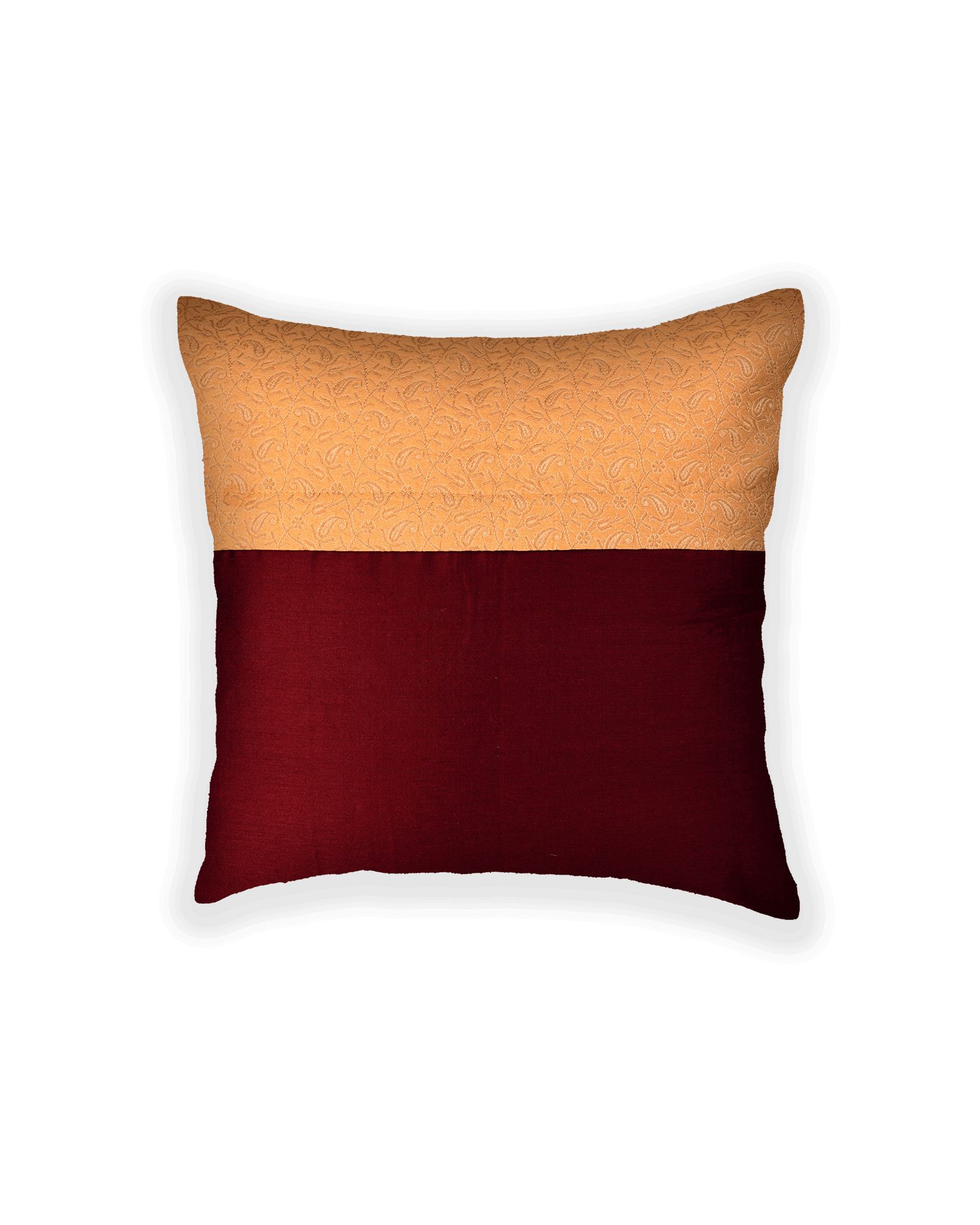 Mustard Yellow Banarasi Tanchoi Poly Cotton Cushion Cover 16" - By HolyWeaves, Benares