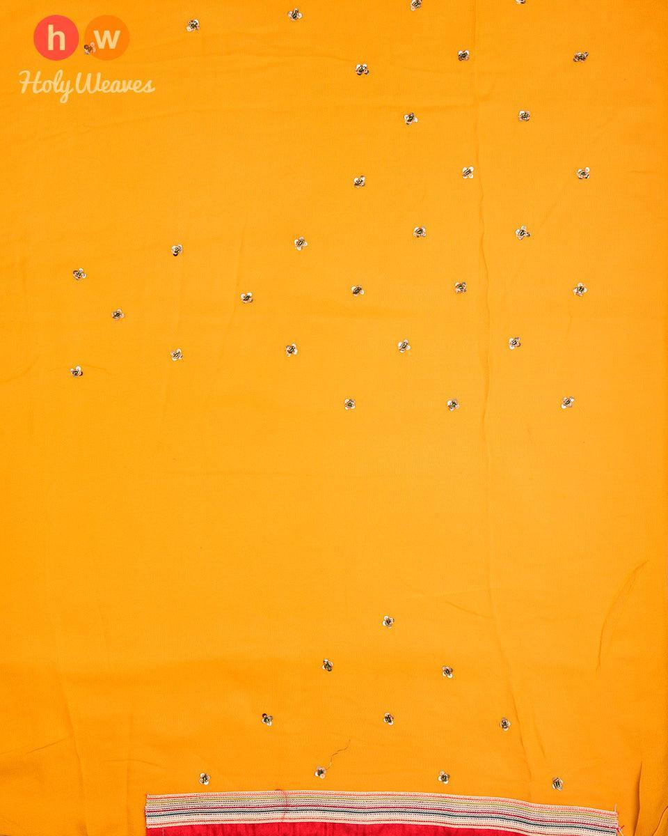 Mustard Yellow Hand-embroidered Georgette Saree - By HolyWeaves, Benares