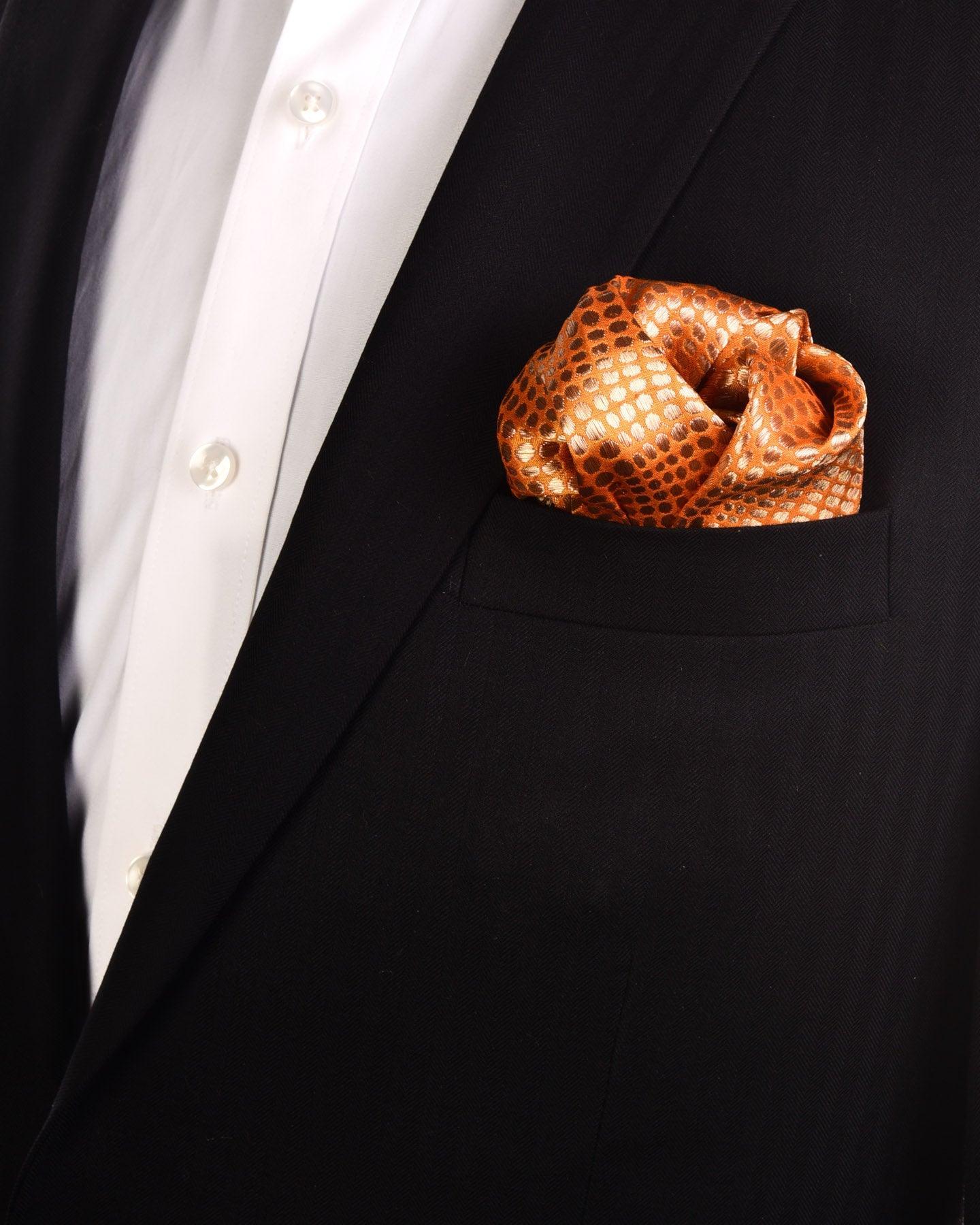 Mustard Yellow Python Metallic Zari Brocade Handwoven Pure Silk Pocket Square For Men - By HolyWeaves, Benares