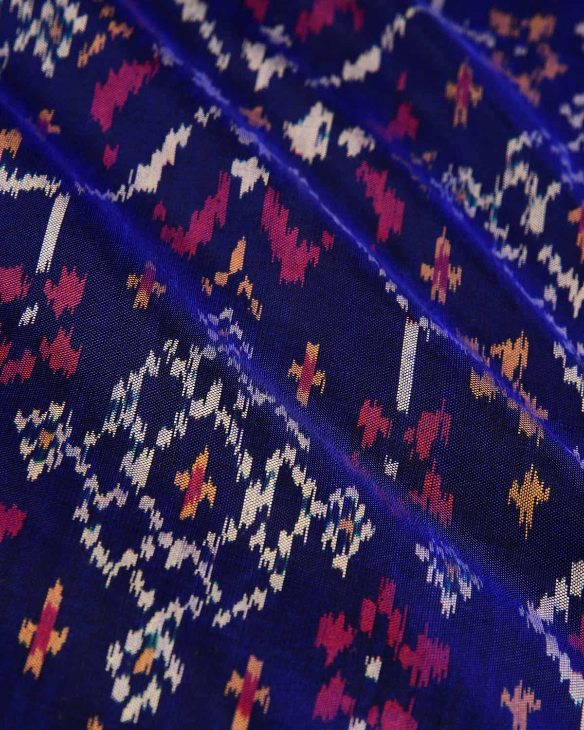 Navy Blue Banarasi Ikat Handwoven Silk Pocket Square - By HolyWeaves, Benares