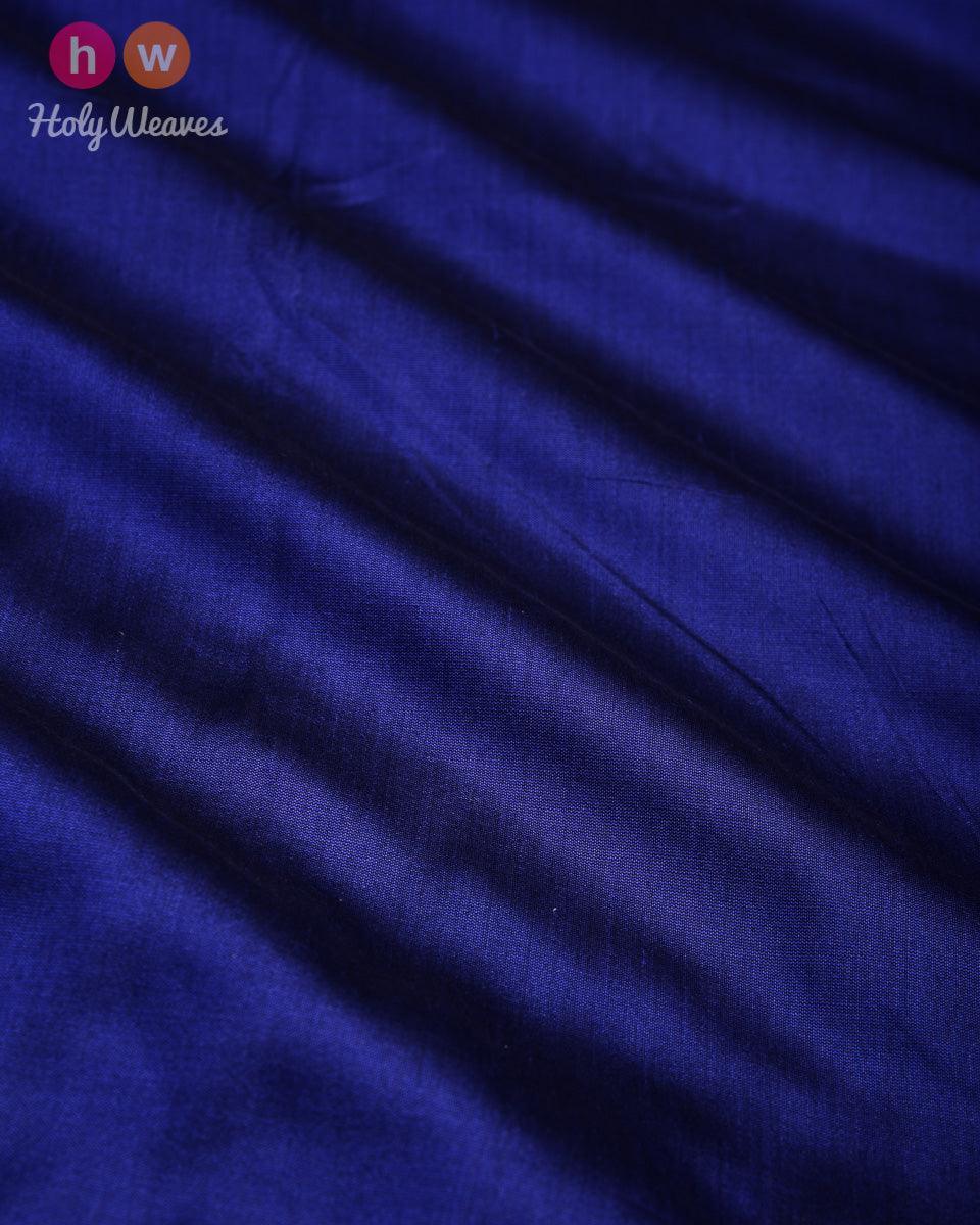 Navy Blue Banarasi Plain Woven Spun Silk Fabric - By HolyWeaves, Benares