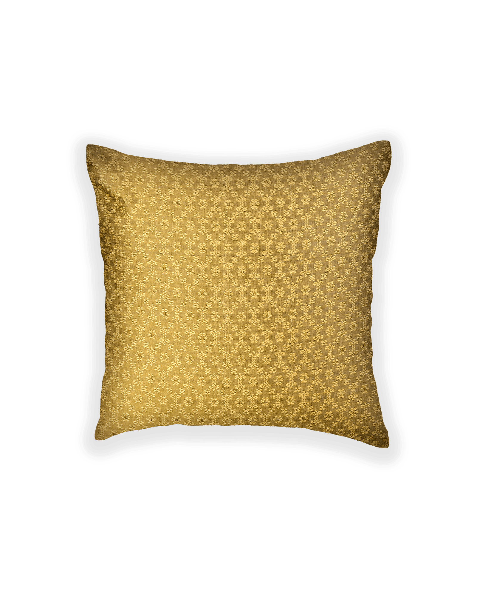 Olive Green Banarasi Tanchoi Poly Cotton Cushion Cover 16" - By HolyWeaves, Benares