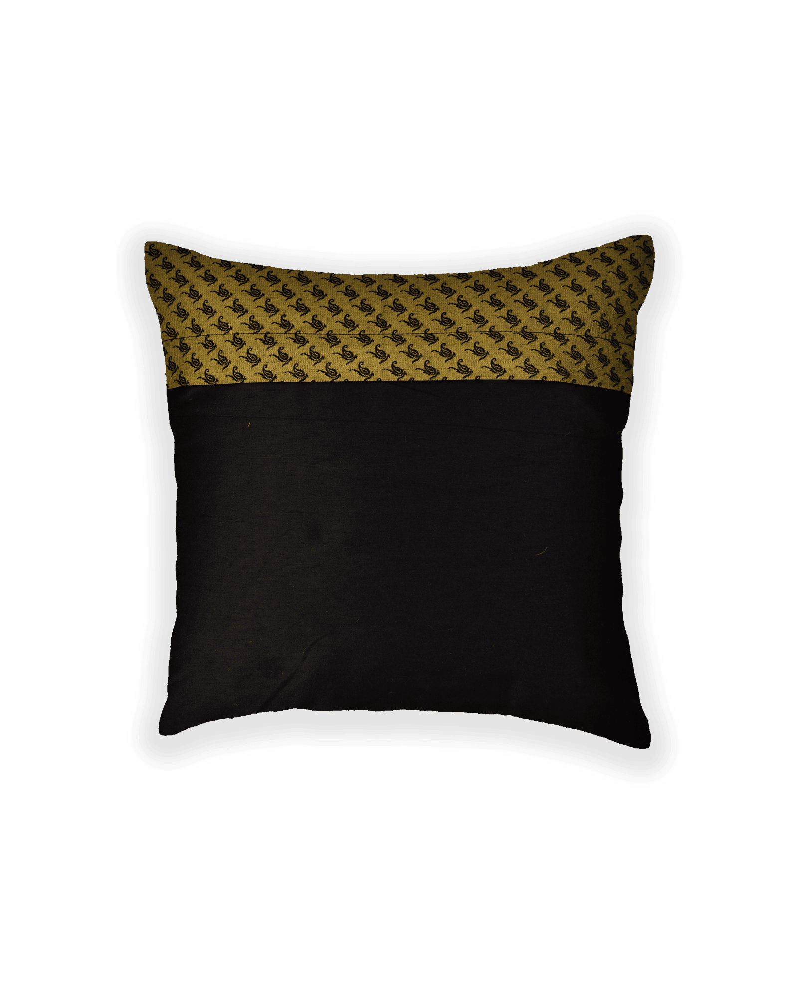 Olive Green Banarasi Tanchoi Poly Cotton Cushion Cover 16" - By HolyWeaves, Benares