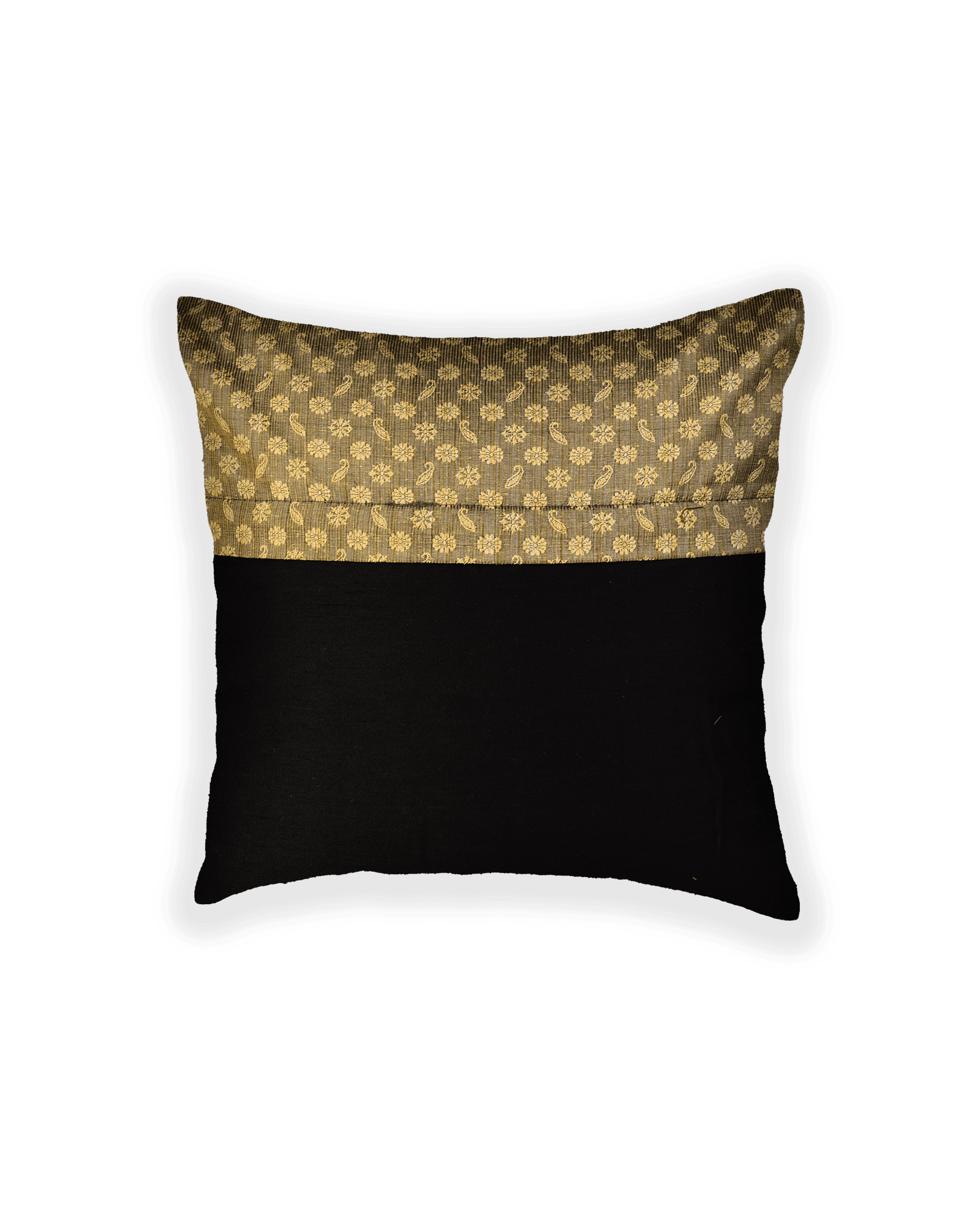 Olive Green Banarasi Tanchoi Poly Cotton Cushion Cover 16" - By HolyWeaves, Benares