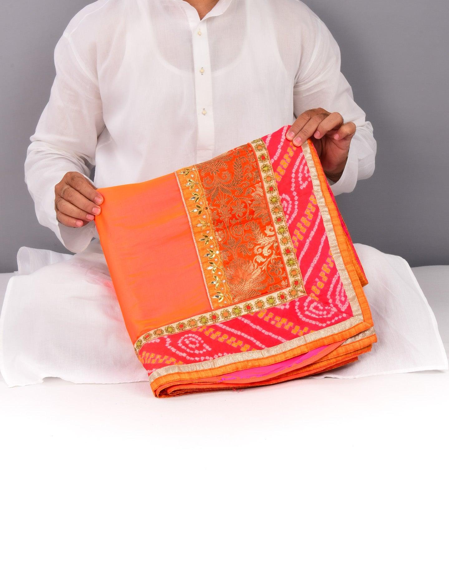 Orange Art Silk Embroidered Saree - By HolyWeaves, Benares
