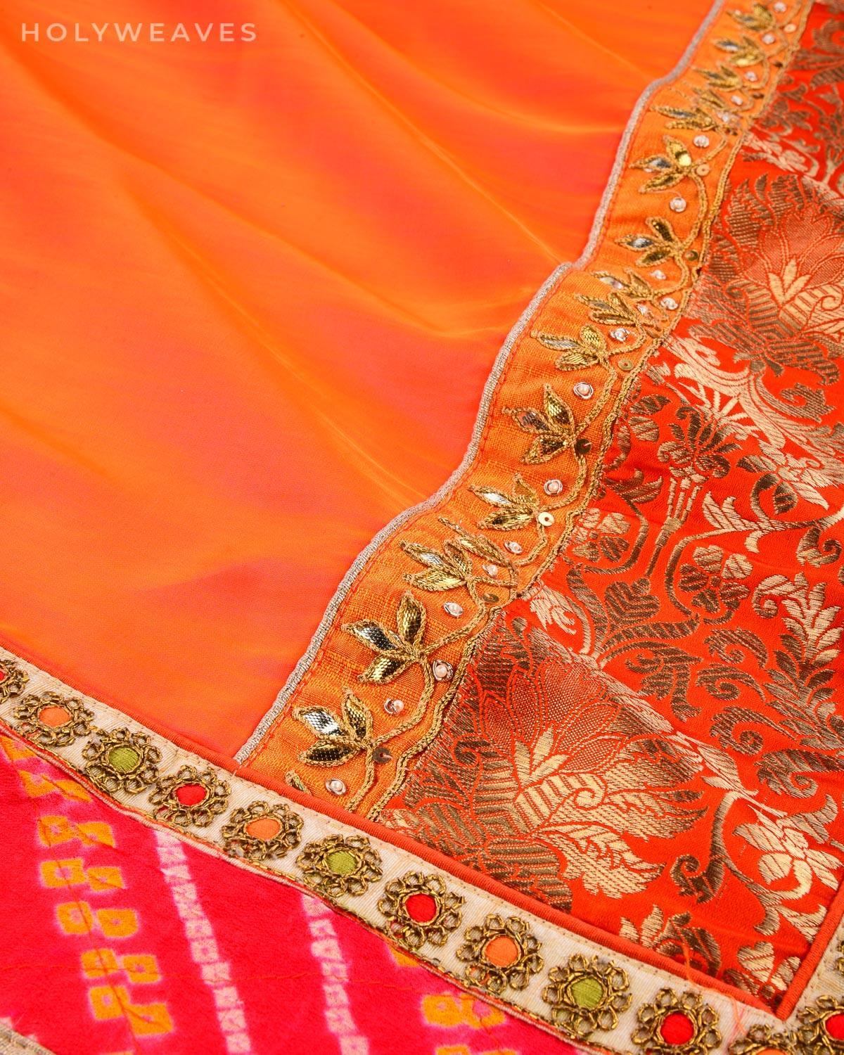 Orange Art Silk Embroidered Saree - By HolyWeaves, Benares
