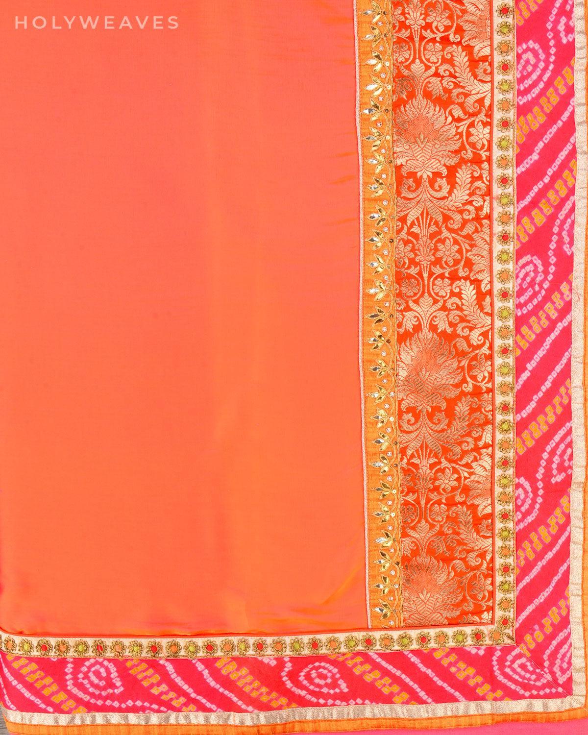 Orange Art Silk Embroidered Saree - By HolyWeaves, Benares