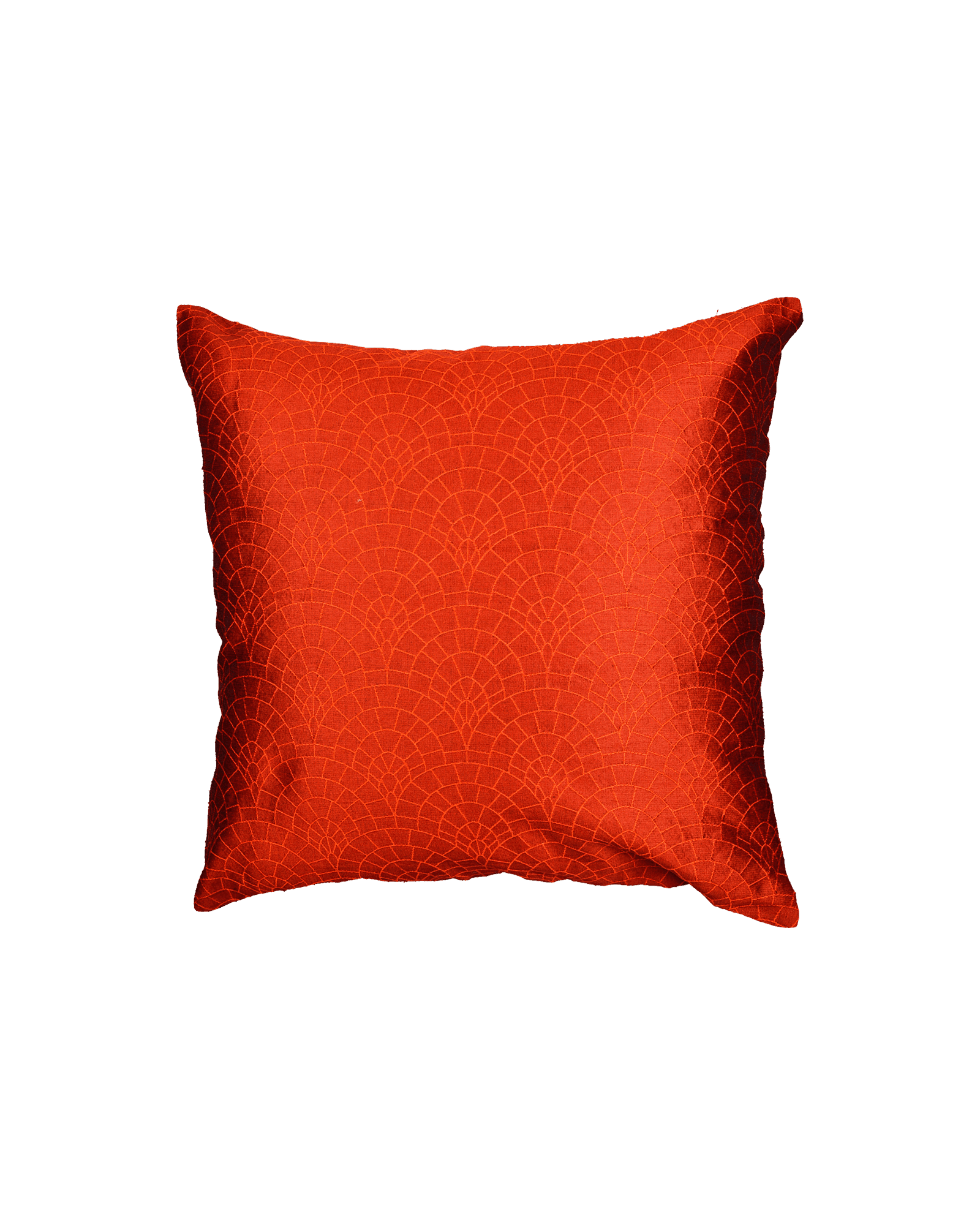 Orange Banarasi Cobble Tanchoi Poly Dupion Cushion Cover 16" - By HolyWeaves, Benares