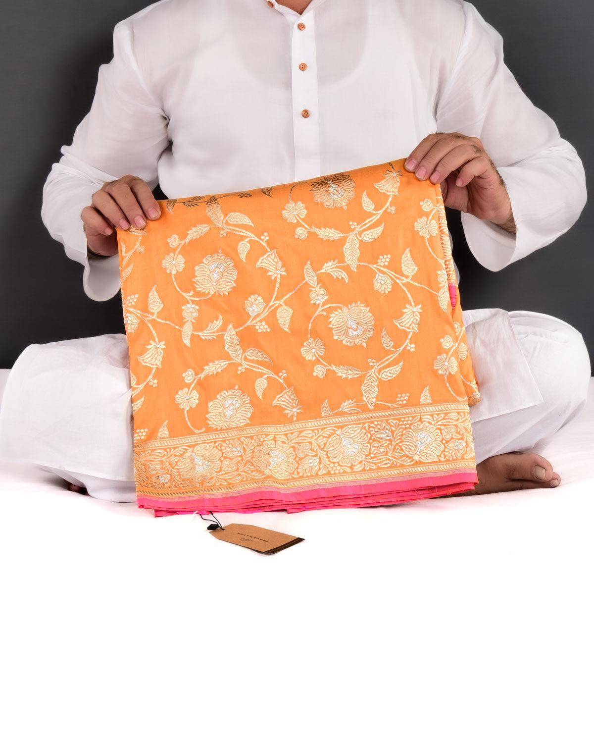 Orange Banarasi Sona Rupa Jaal Kadhuan Brocade Handwoven Katan Silk Saree - By HolyWeaves, Benares