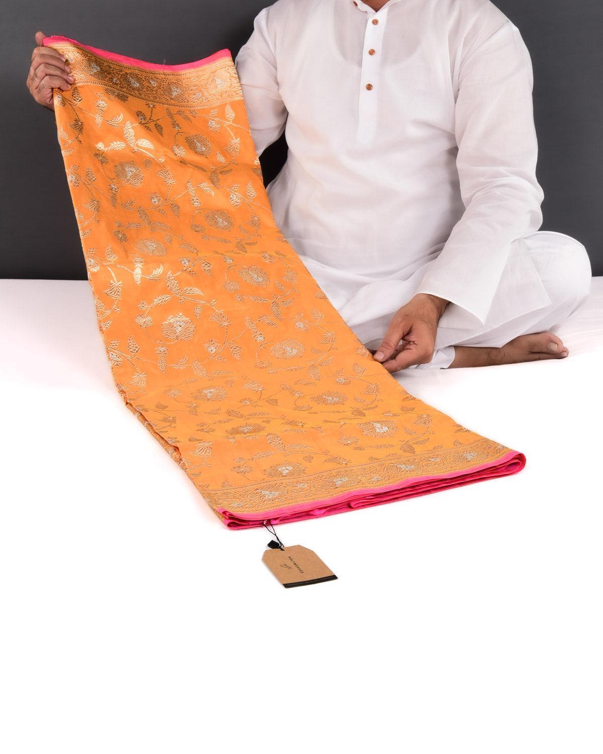 Orange Banarasi Sona Rupa Jaal Kadhuan Brocade Handwoven Katan Silk Saree - By HolyWeaves, Benares