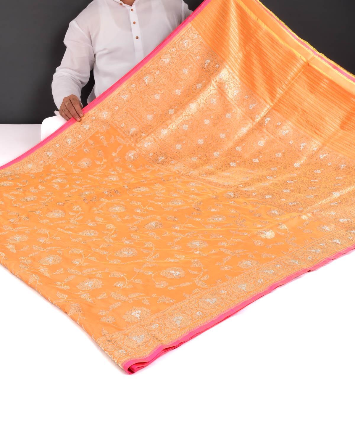Orange Banarasi Sona Rupa Jaal Kadhuan Brocade Handwoven Katan Silk Saree - By HolyWeaves, Benares