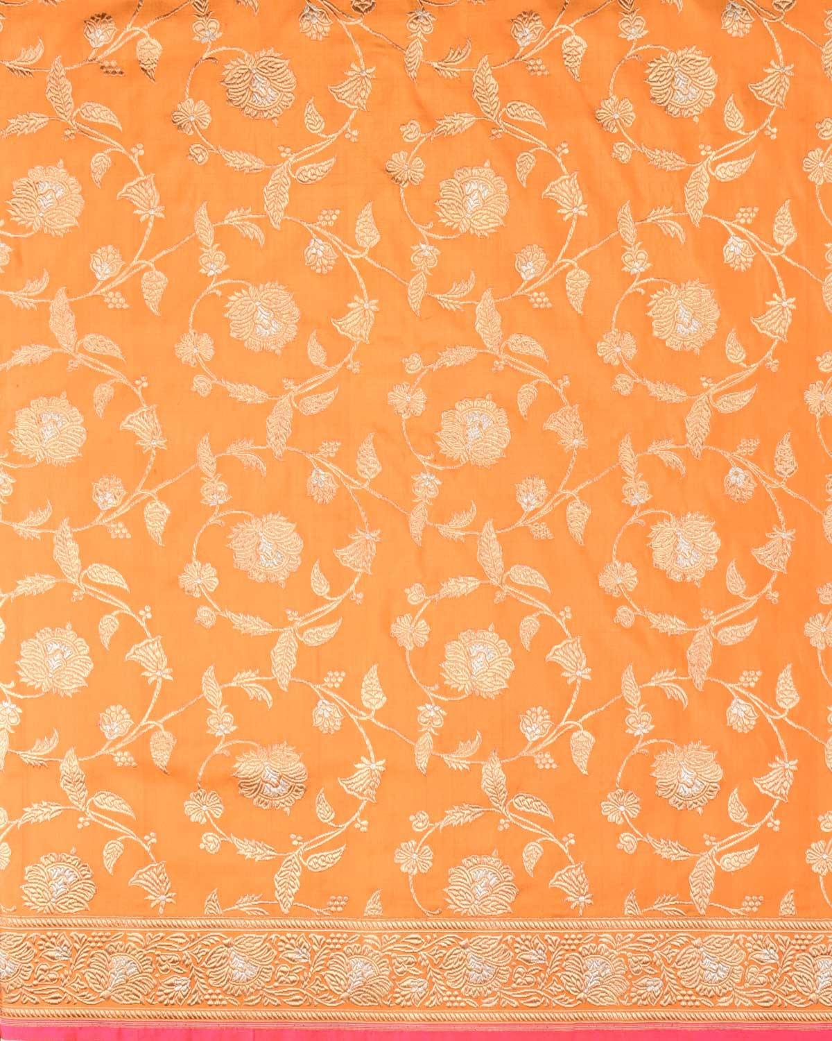 Orange Banarasi Sona Rupa Jaal Kadhuan Brocade Handwoven Katan Silk Saree - By HolyWeaves, Benares