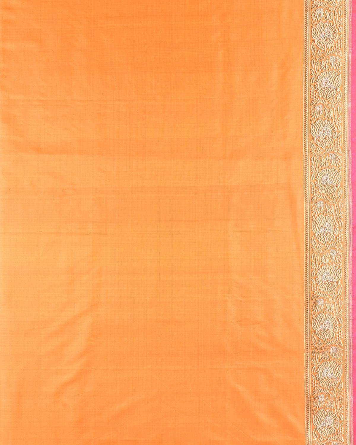 Orange Banarasi Sona Rupa Jaal Kadhuan Brocade Handwoven Katan Silk Saree - By HolyWeaves, Benares