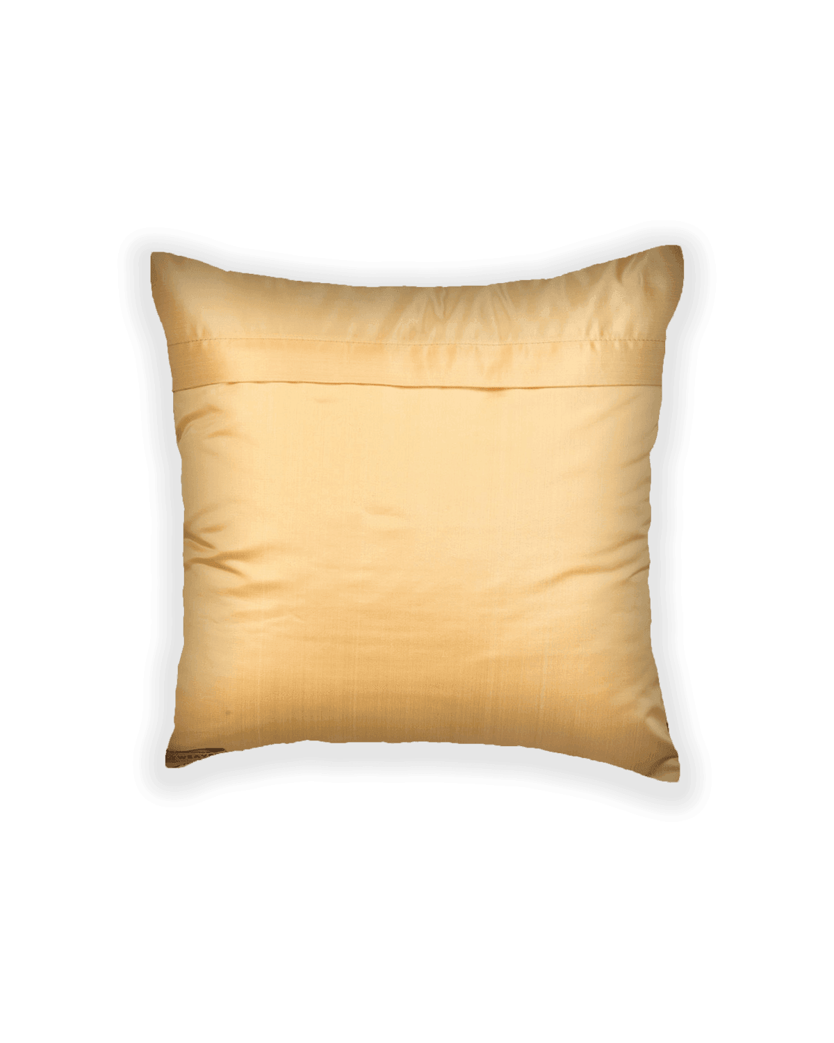 Orange Resham Brocade Handwoven Noile Silk Cushion Cover with Satin Back 16" - By HolyWeaves, Benares