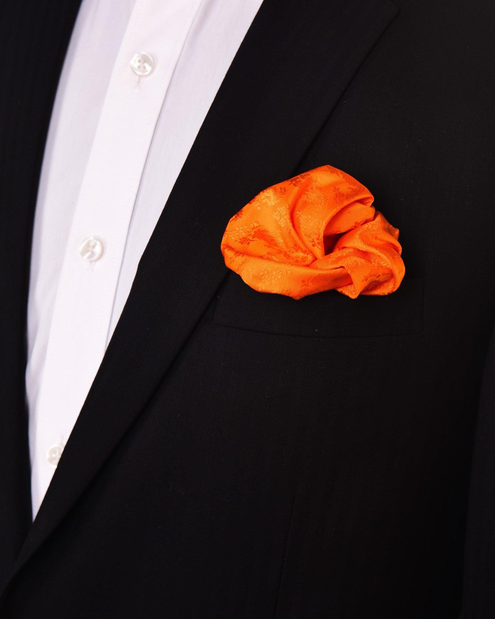 Orange Tanchoi Handwoven Pure Silk Pocket Square For Men - By HolyWeaves, Benares