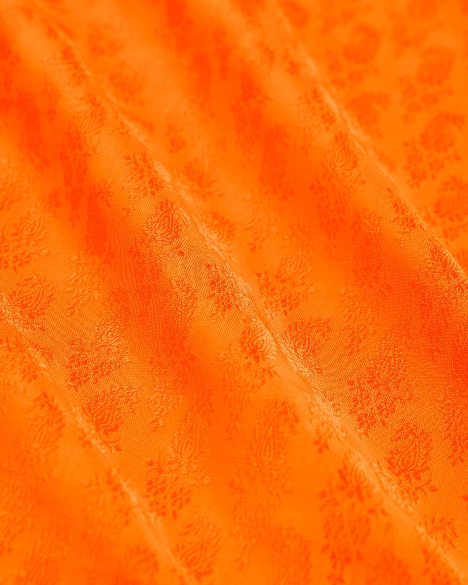 Orange Tanchoi Handwoven Pure Silk Pocket Square For Men - By HolyWeaves, Benares