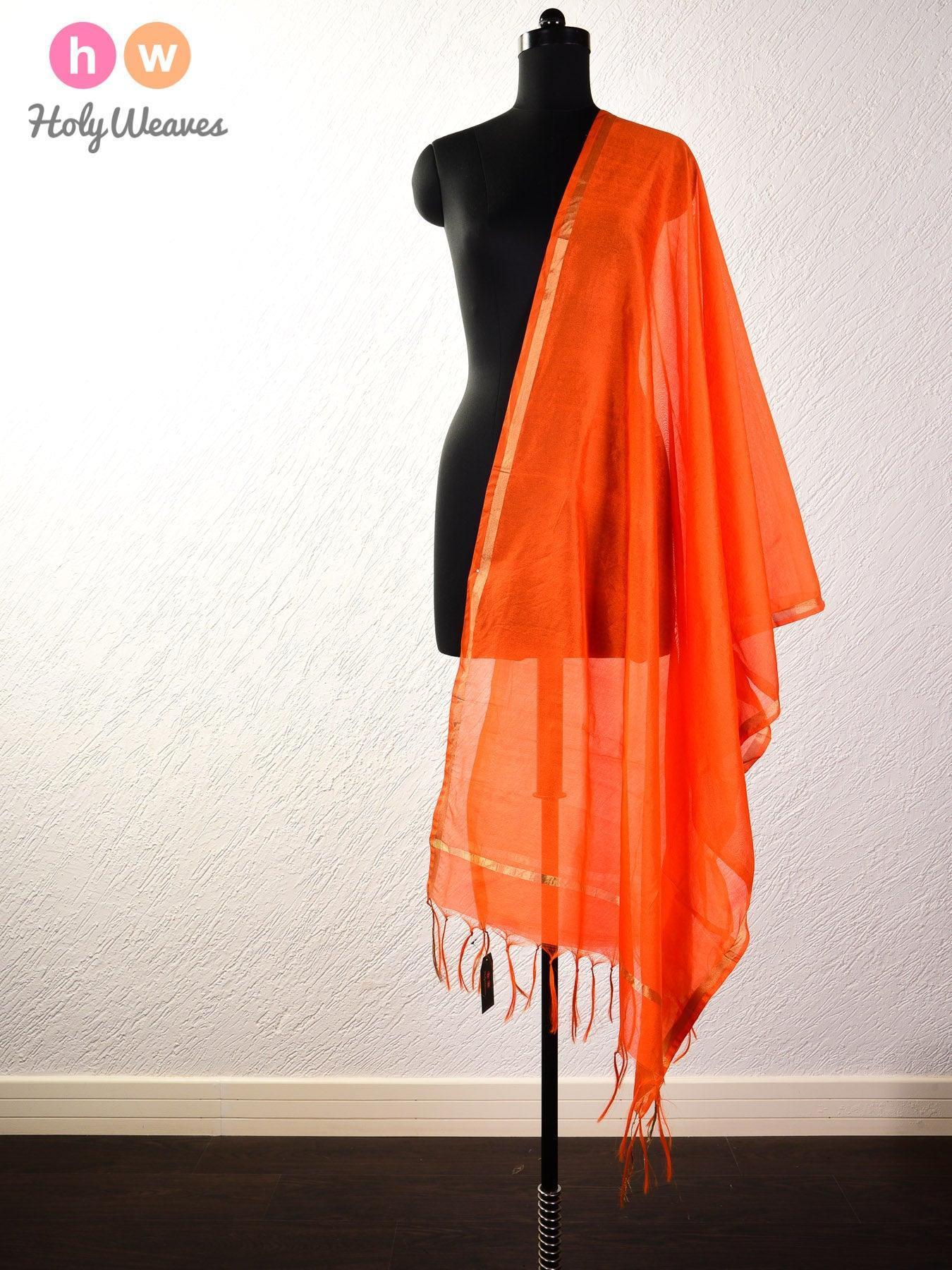 Orange Woven Poly Cotton Silk Dupatta - By HolyWeaves, Benares
