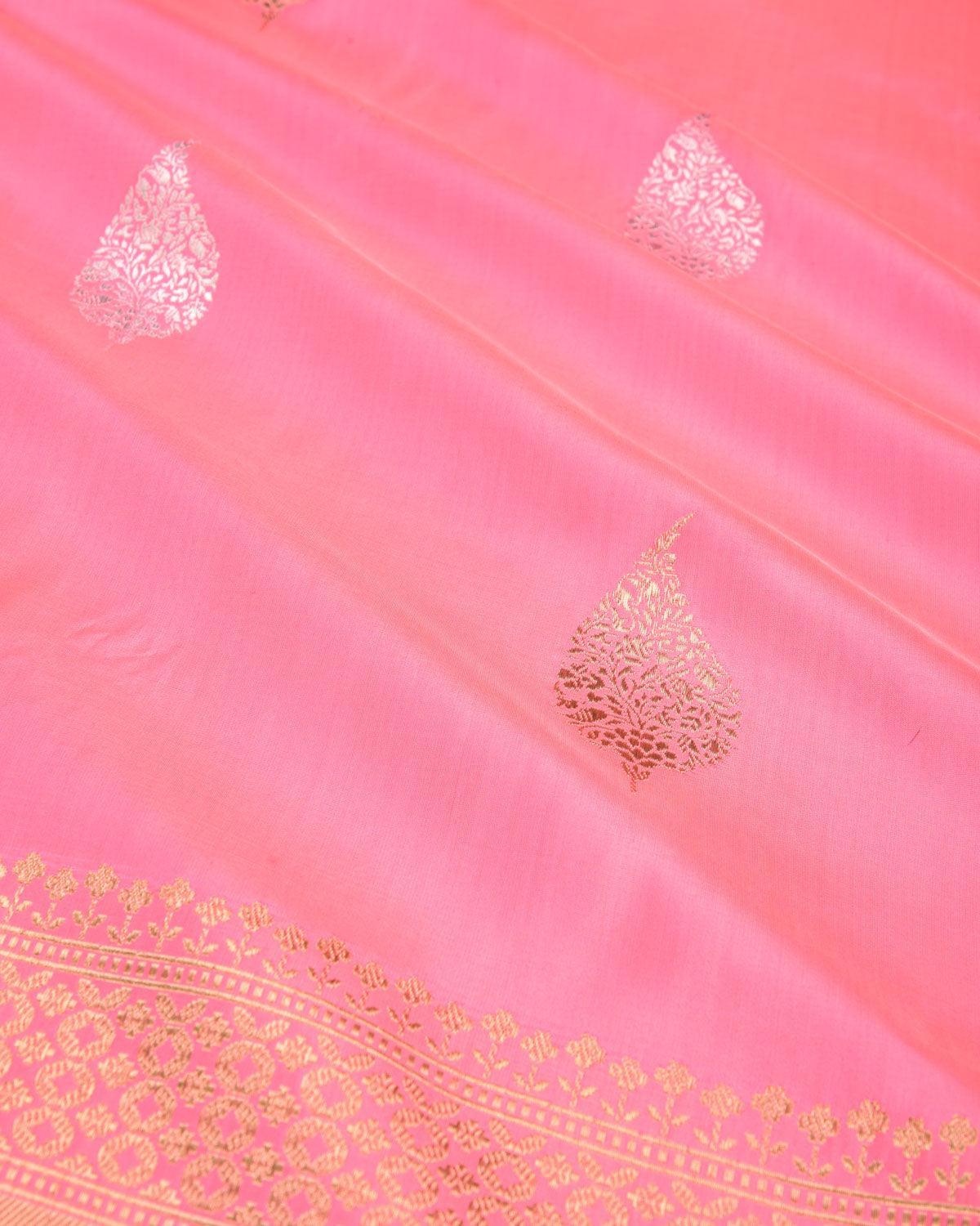 Peach Banarasi Gold & Silver Leaf Buta Kadhuan Brocade Handwoven Katan Silk Saree - By HolyWeaves, Benares