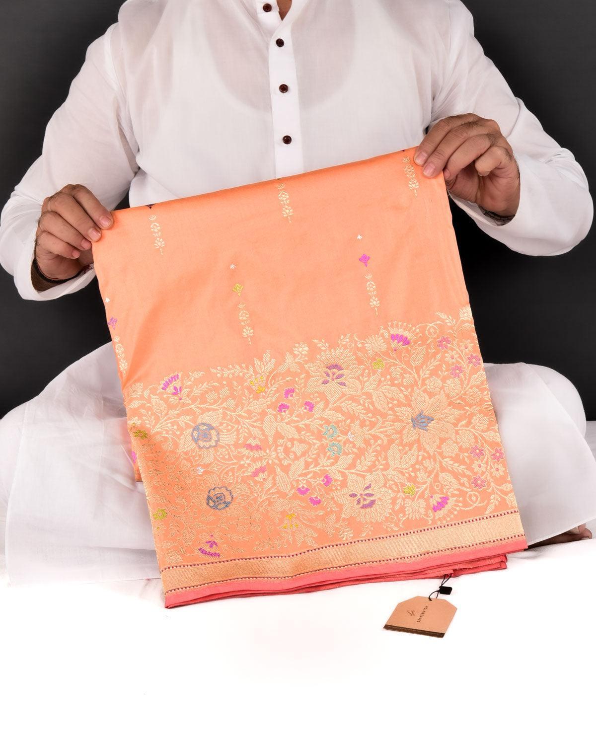 Peach Banarasi Gold Zari & Resham Buti Kadhuan Brocade Handwoven Katan Silk Saree - By HolyWeaves, Benares