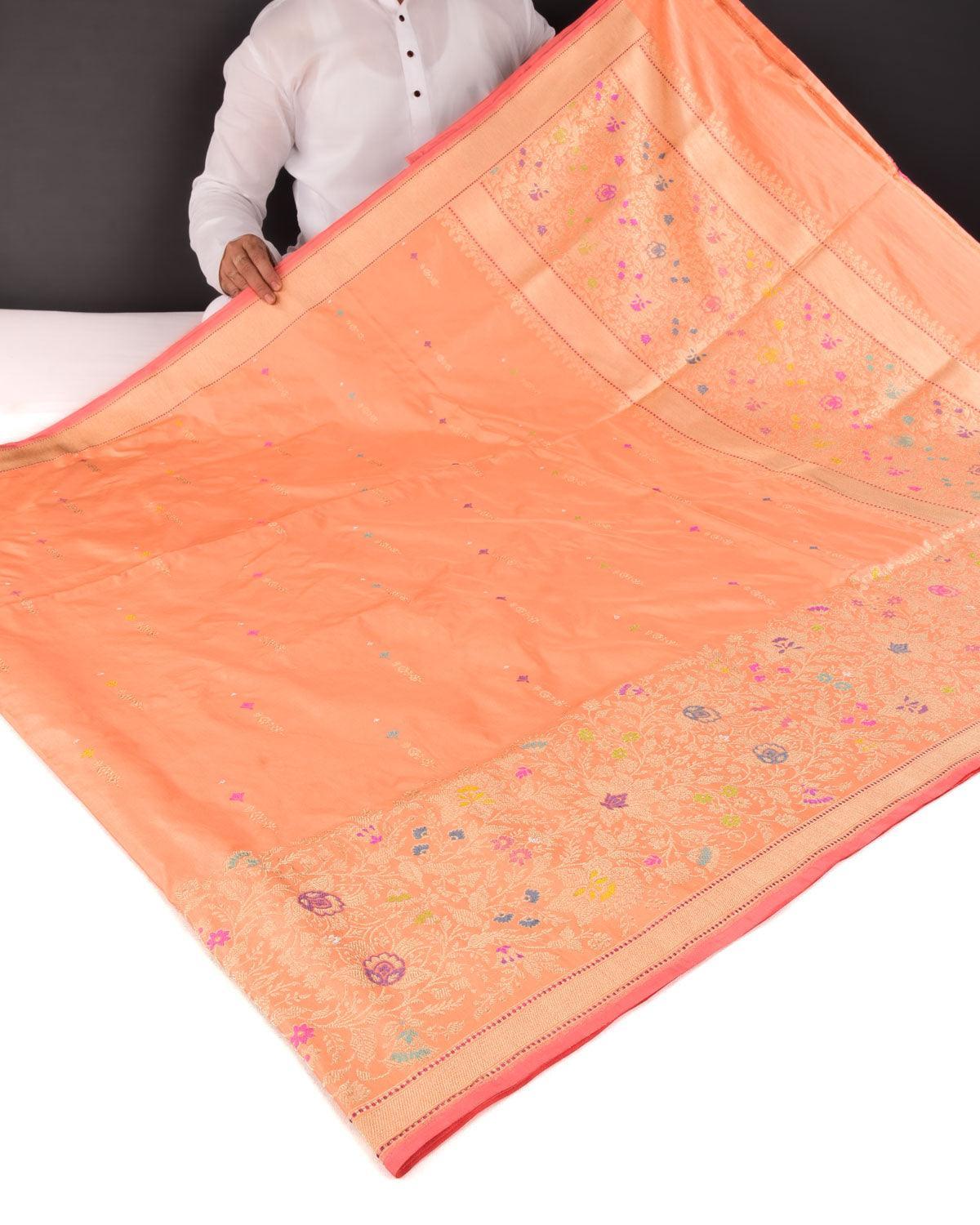 Peach Banarasi Gold Zari & Resham Buti Kadhuan Brocade Handwoven Katan Silk Saree - By HolyWeaves, Benares