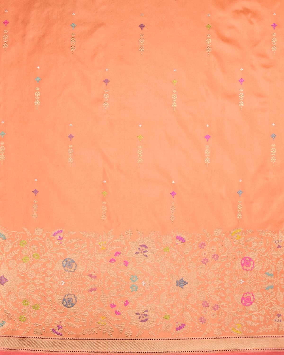 Peach Banarasi Gold Zari & Resham Buti Kadhuan Brocade Handwoven Katan Silk Saree - By HolyWeaves, Benares