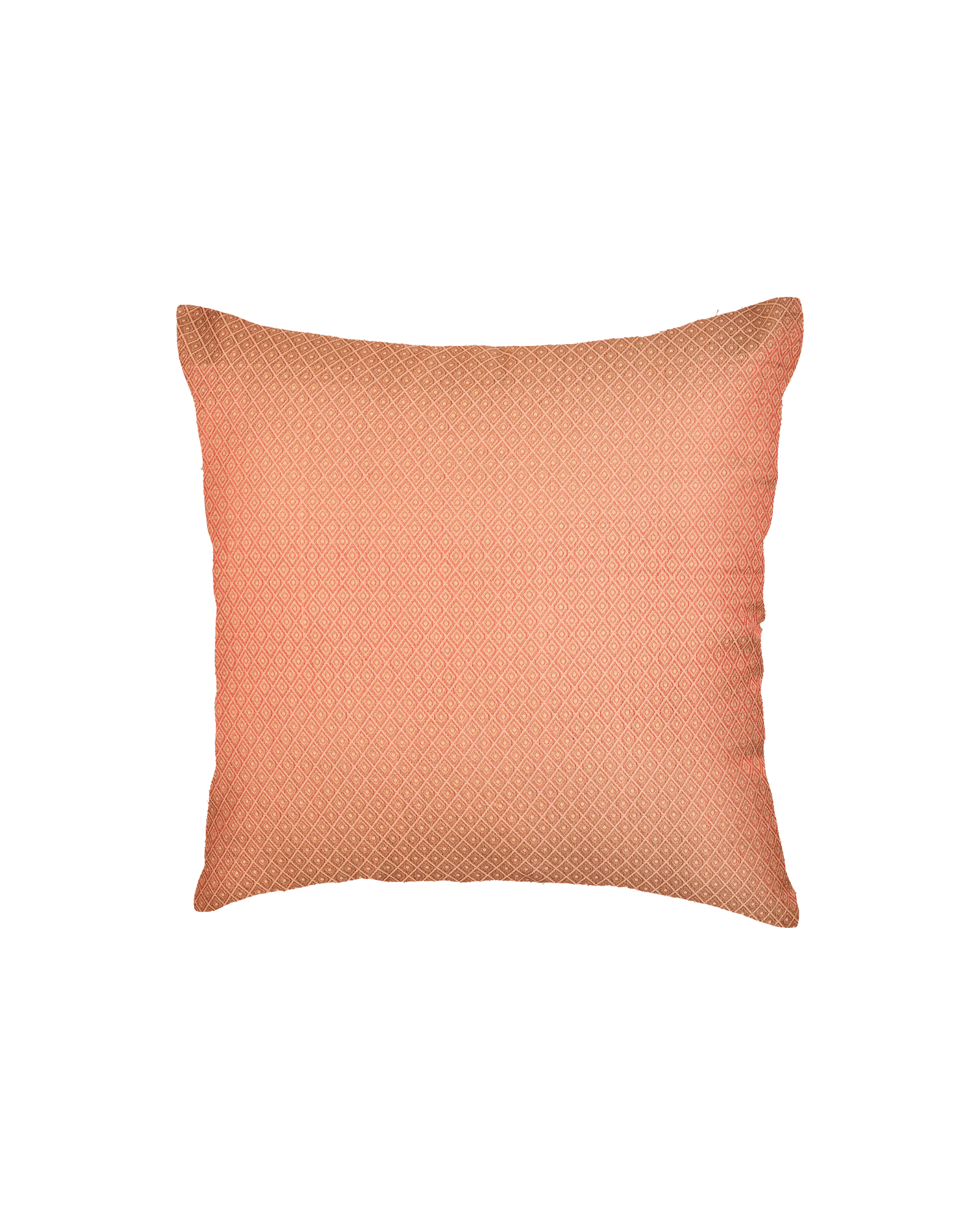 Peach Banarasi Tanchoi Cotton Silk Cushion Cover 16" - By HolyWeaves, Benares
