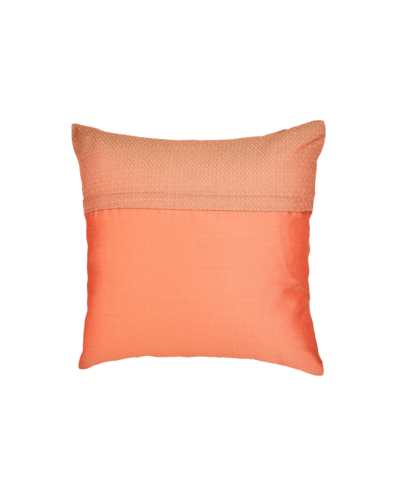 Peach Banarasi Tanchoi Cotton Silk Cushion Cover 16" - By HolyWeaves, Benares