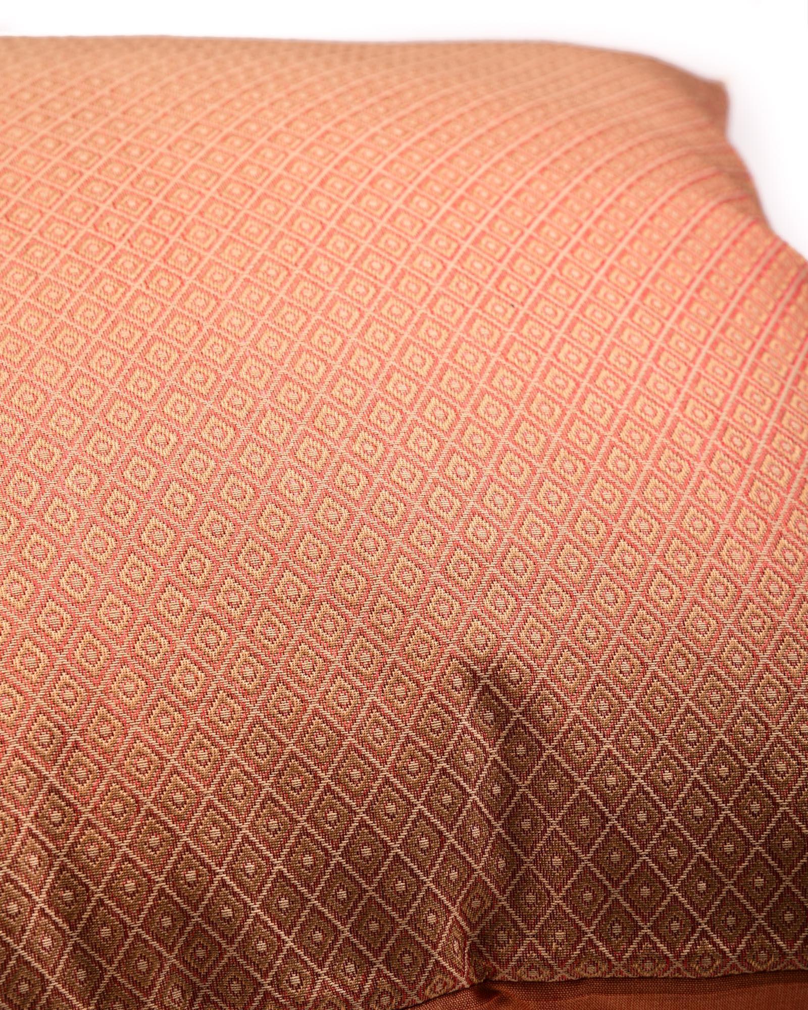 Peach Banarasi Tanchoi Cotton Silk Cushion Cover 16" - By HolyWeaves, Benares