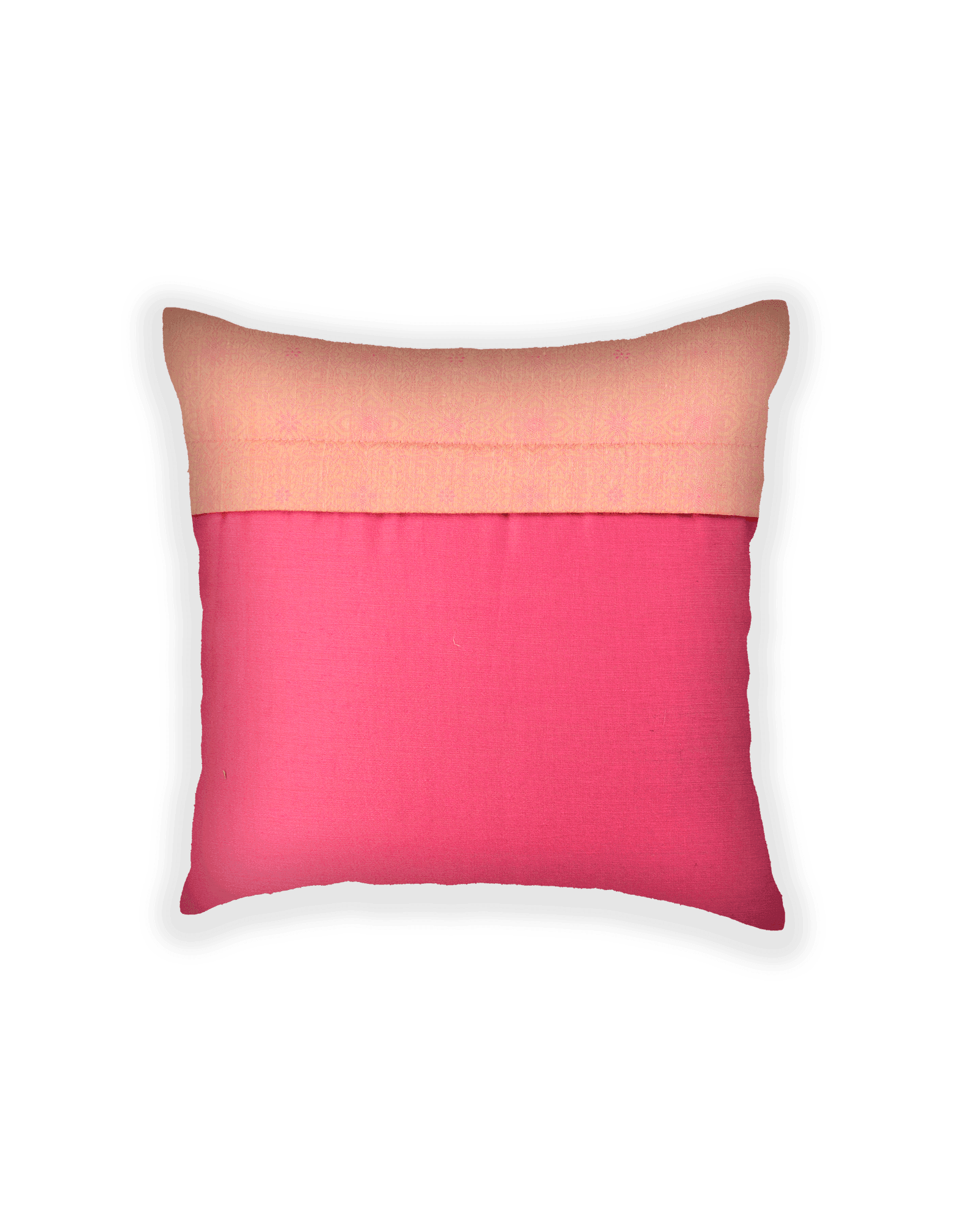 Peach Banarasi Tanchoi Poly Cotton Cushion Cover 16" - By HolyWeaves, Benares