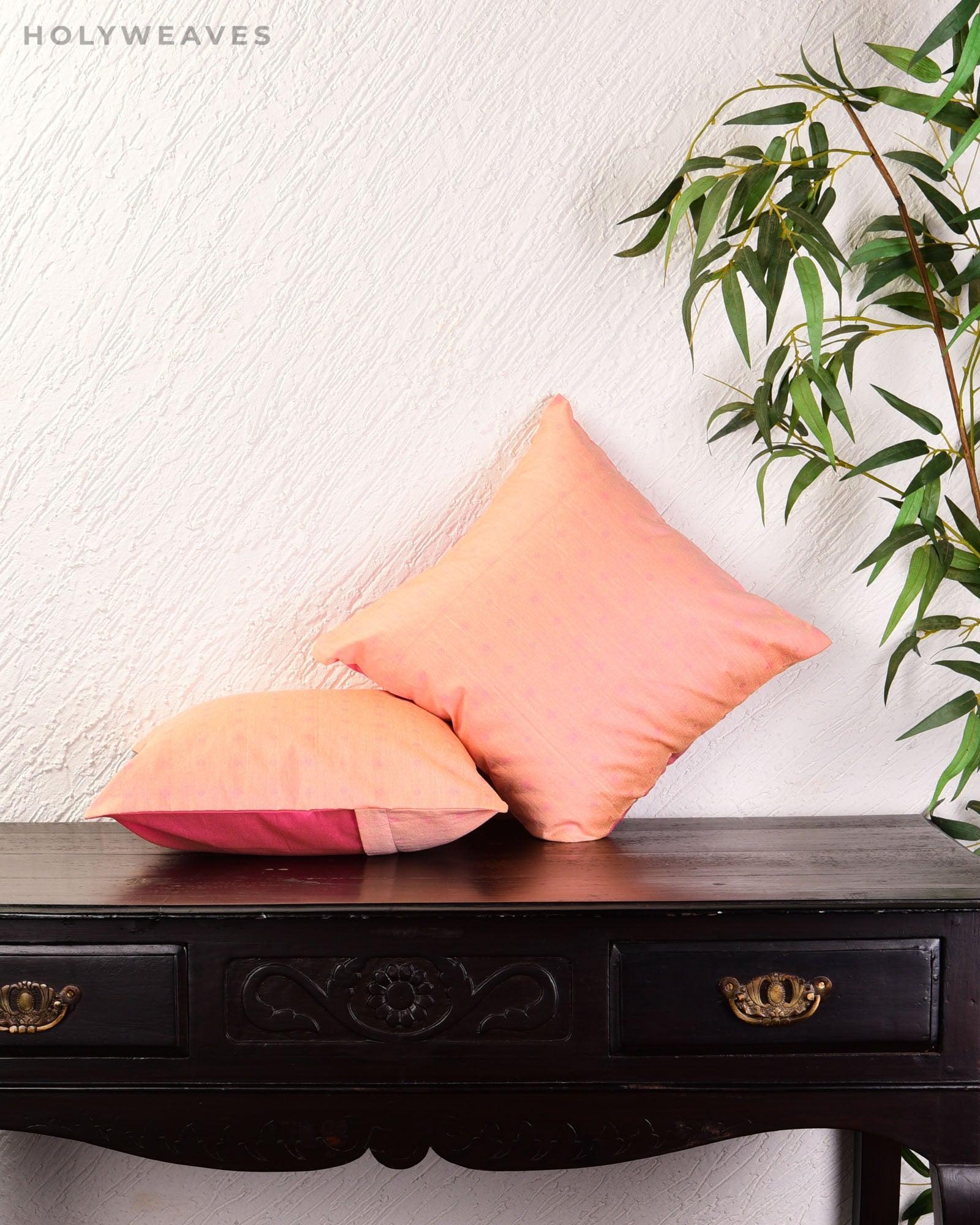 Peach Banarasi Tanchoi Poly Cotton Cushion Cover 16" - By HolyWeaves, Benares