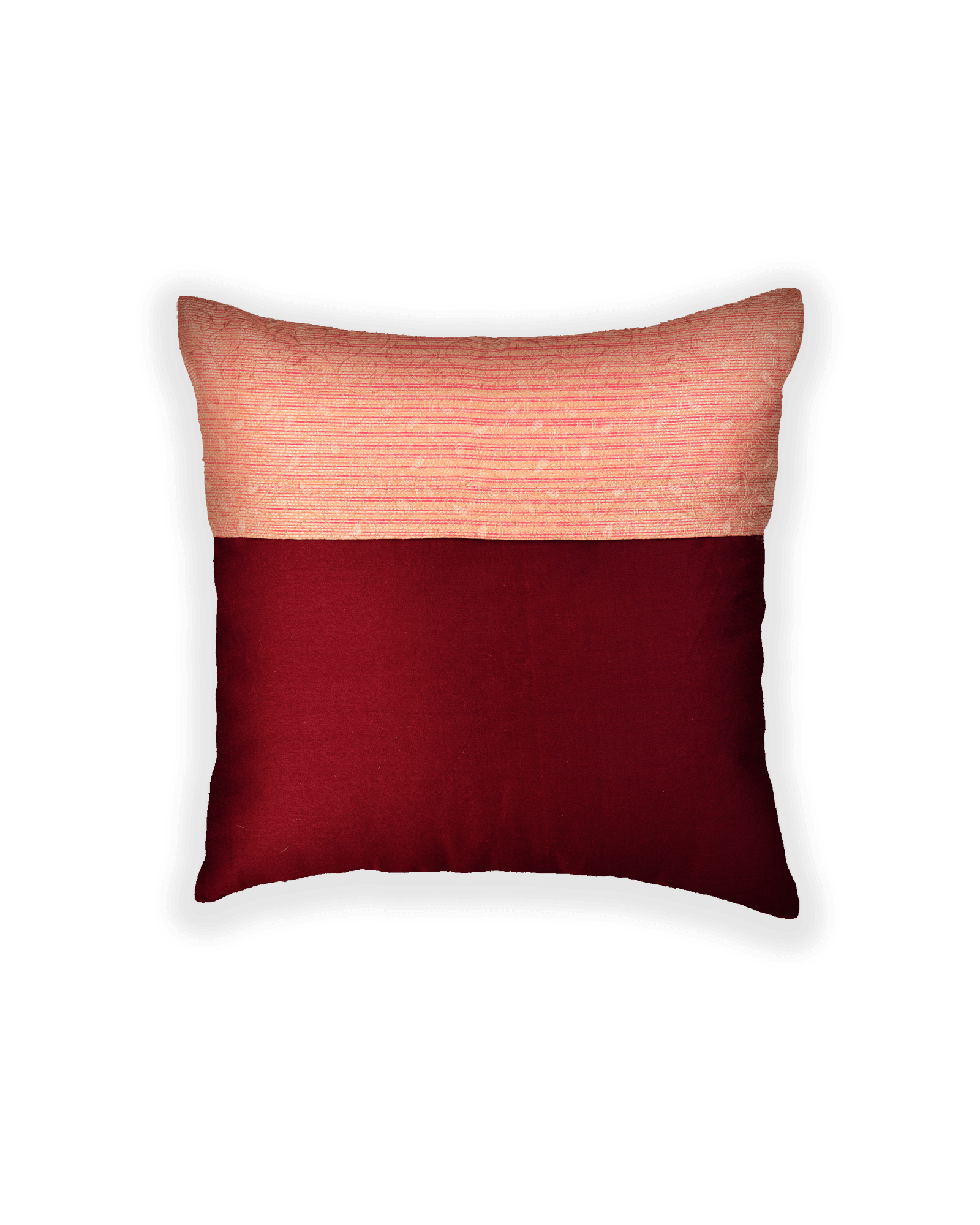 Peach Banarasi Tanchoi Poly Silk Cushion Cover 16" - By HolyWeaves, Benares