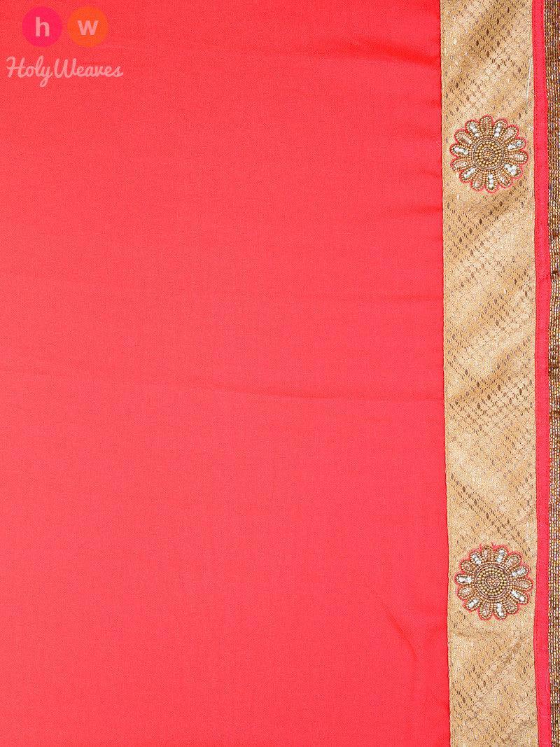 Peach Georgette Embroidered Saree - By HolyWeaves, Benares