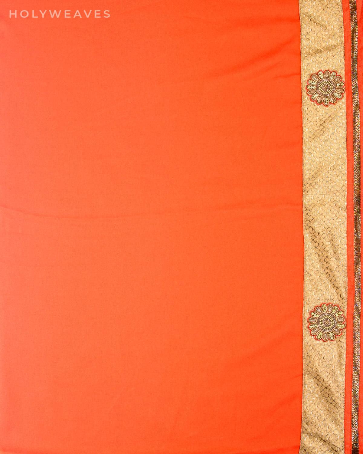 Peach-Orange Georgette Embroidered Saree - By HolyWeaves, Benares