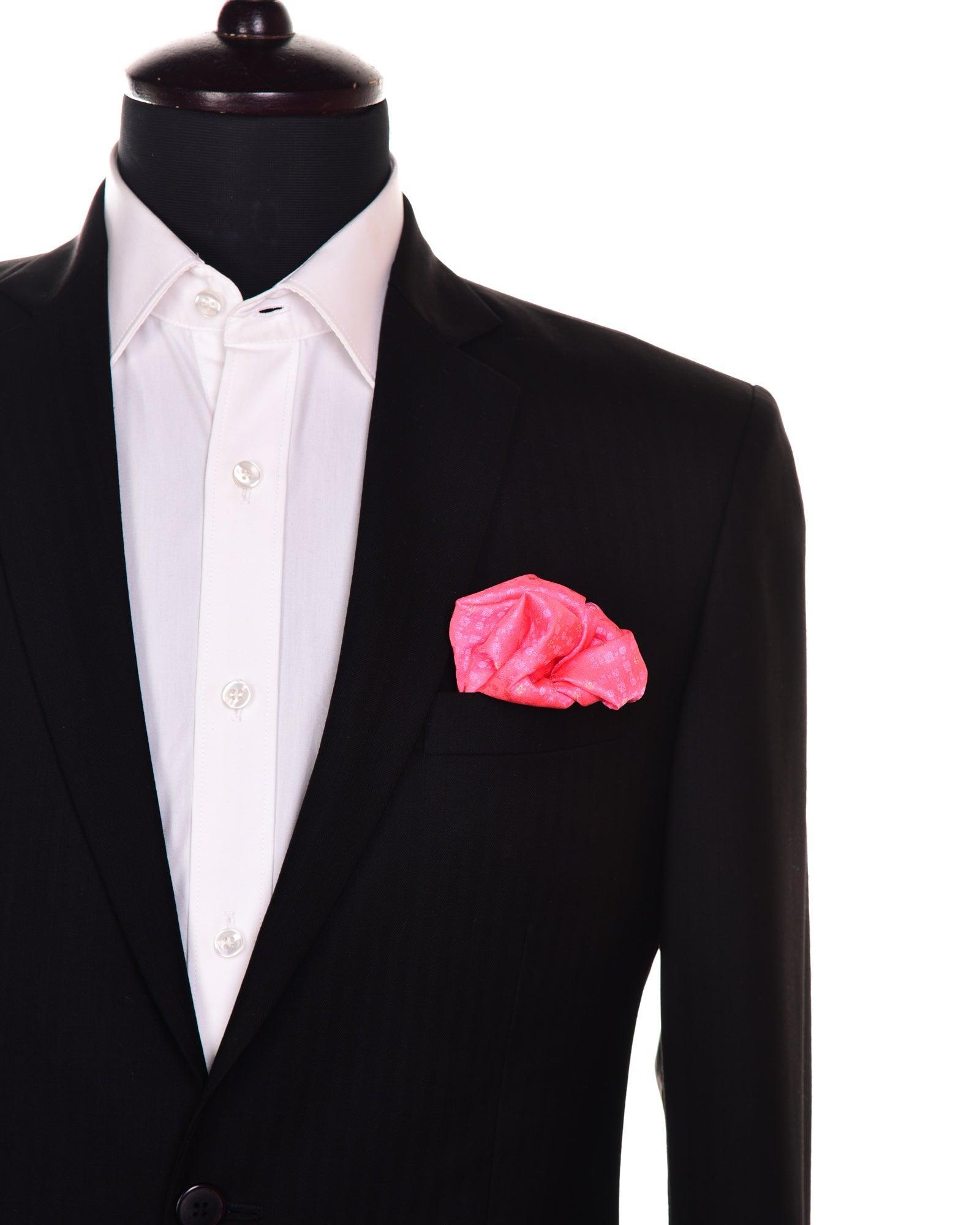 Peach Tanchoi Brocade with Zari Accents Handwoven Pure Silk Pocket Square For Men - By HolyWeaves, Benares