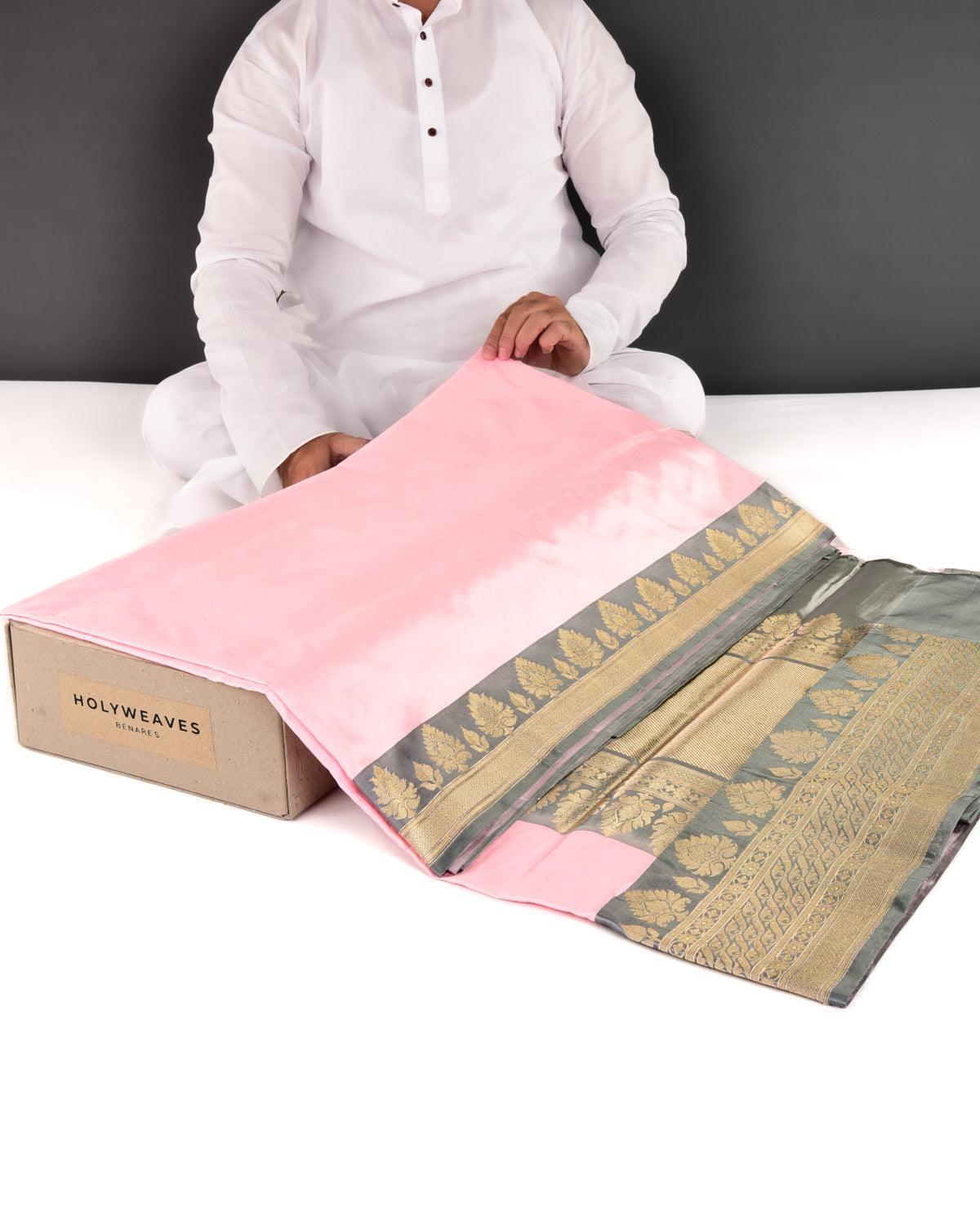 Pink Banarasi Brocade Handwoven Katan Silk Saree - By HolyWeaves, Benares
