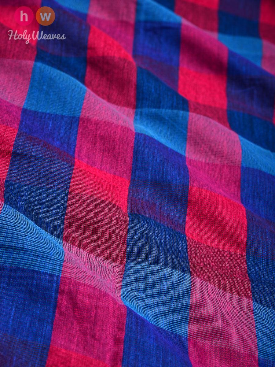 Pink-Blue Gingham Checks Woven Poly Cotton Silk Dupatta - By HolyWeaves, Benares