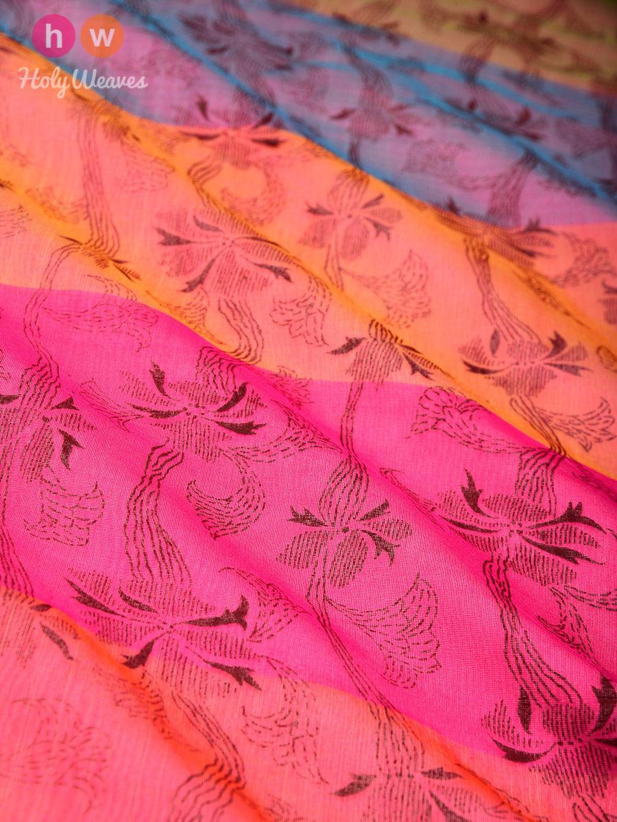 Pink Floral Printed Cotton Silk Dupatta - By HolyWeaves, Benares
