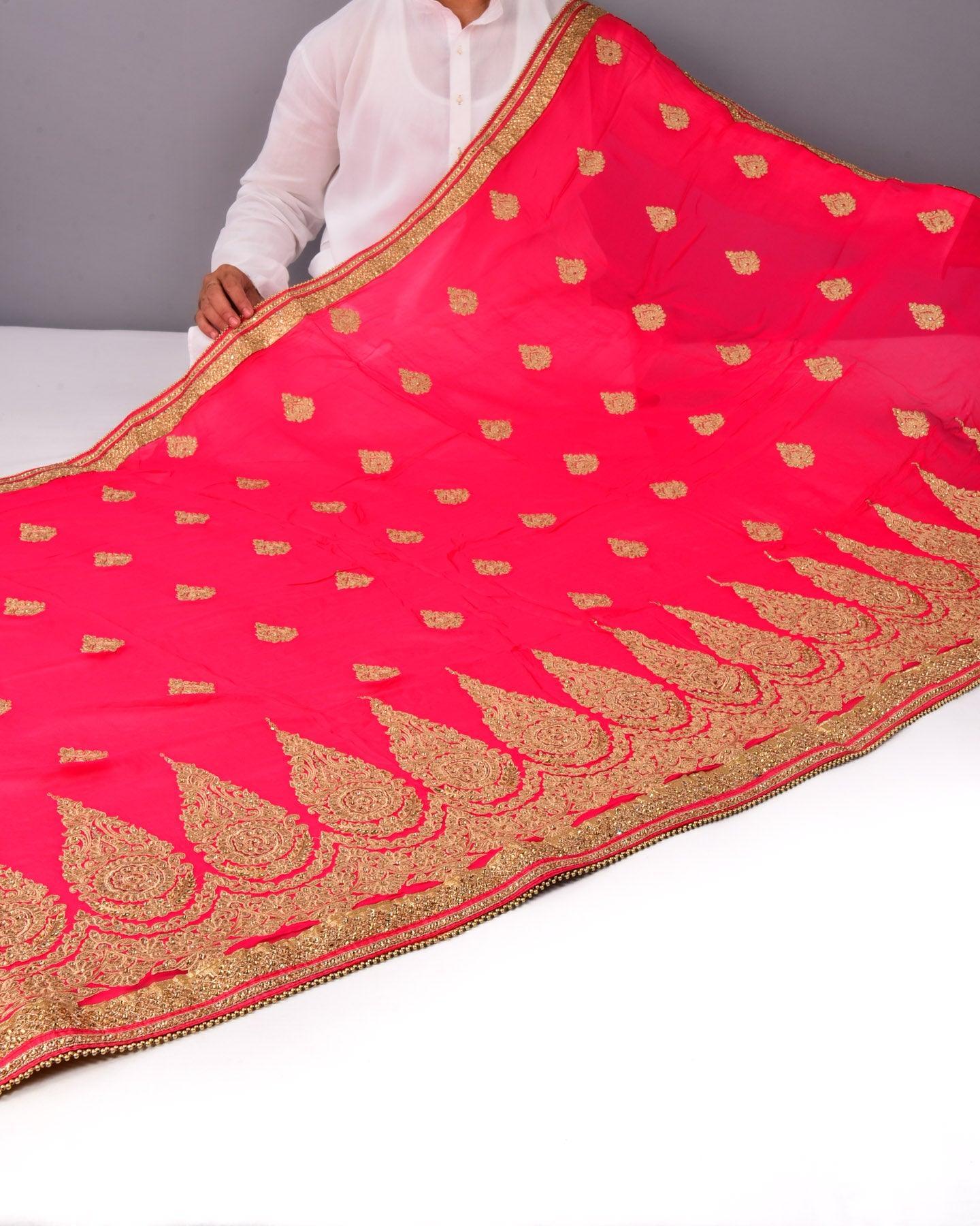 Pink Georgette Embroidered Saree - By HolyWeaves, Benares