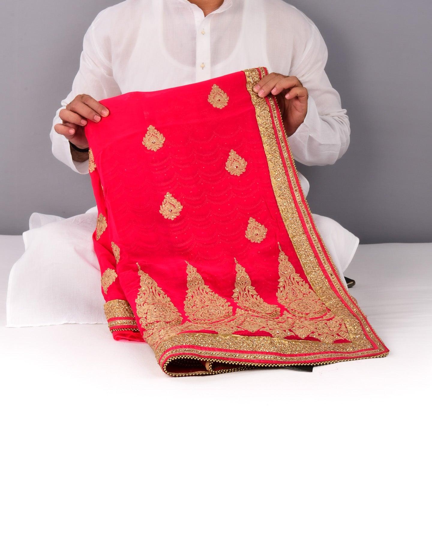 Pink Georgette Embroidered Saree - By HolyWeaves, Benares