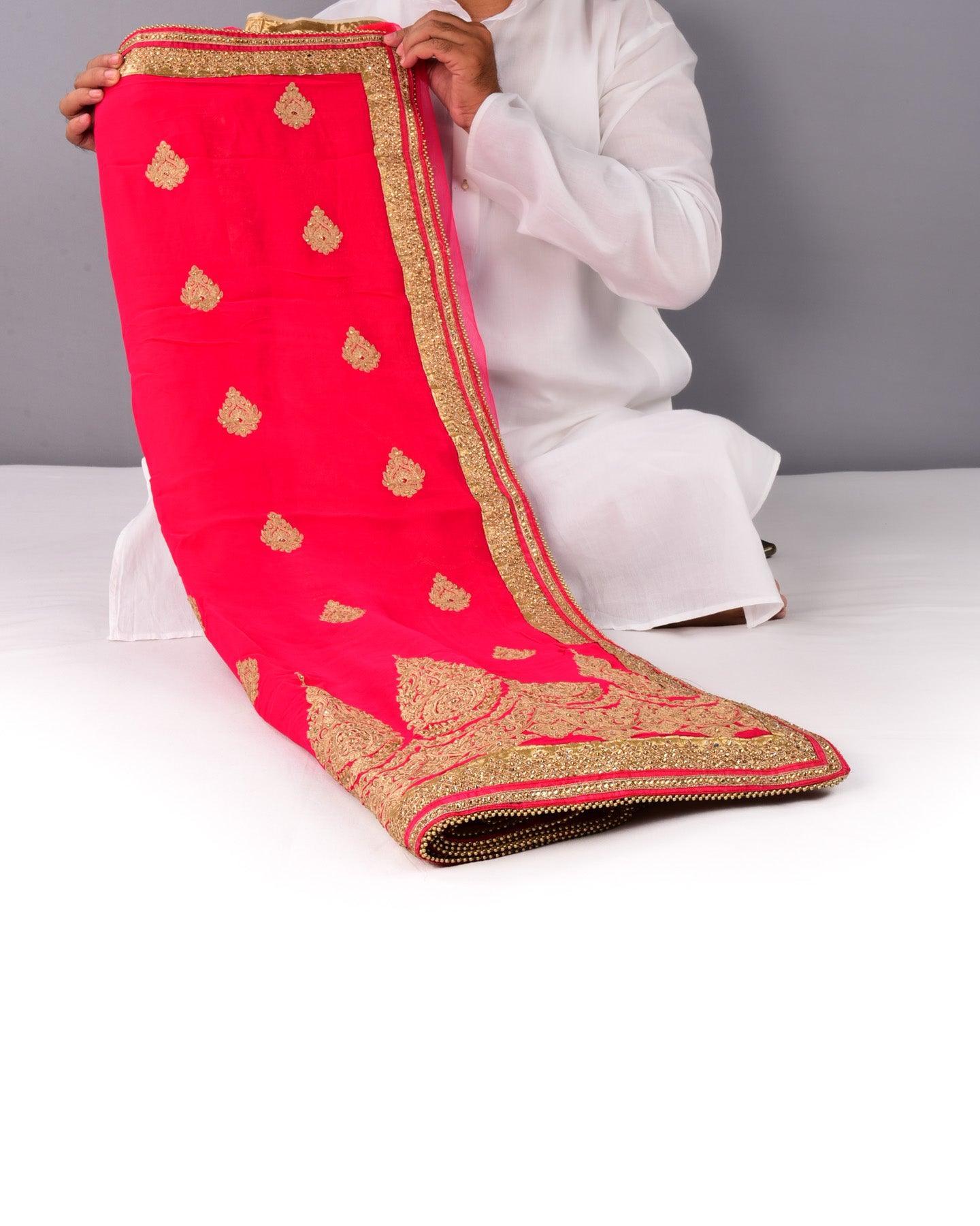 Pink Georgette Embroidered Saree - By HolyWeaves, Benares