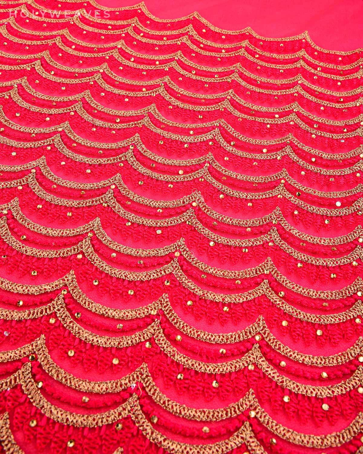 Pink Georgette Embroidered Saree - By HolyWeaves, Benares